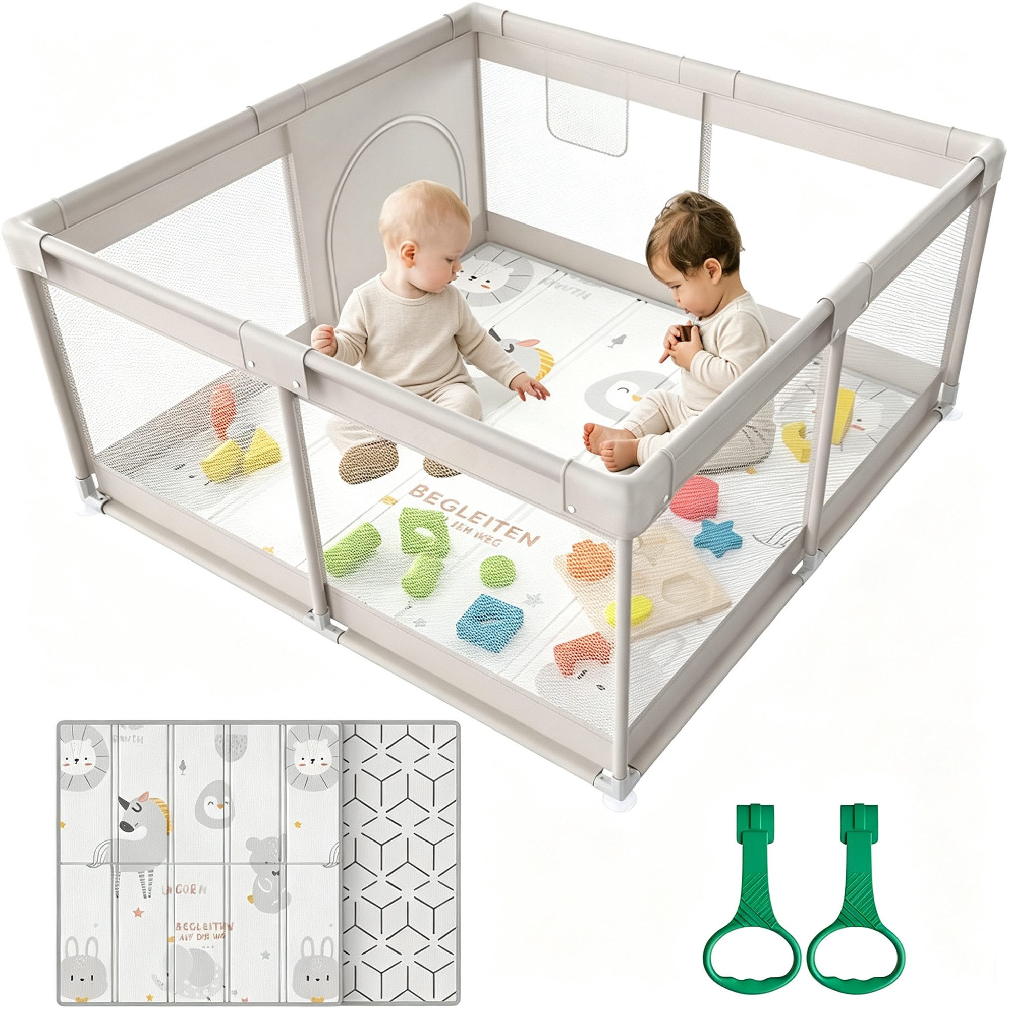 MC Star Laufstall Baby 120 x 120 cm (ideal für den Innenbereich, Großer Baby Laufgitter), Sicherheit Spielplatz Kinder mit Netzdesign