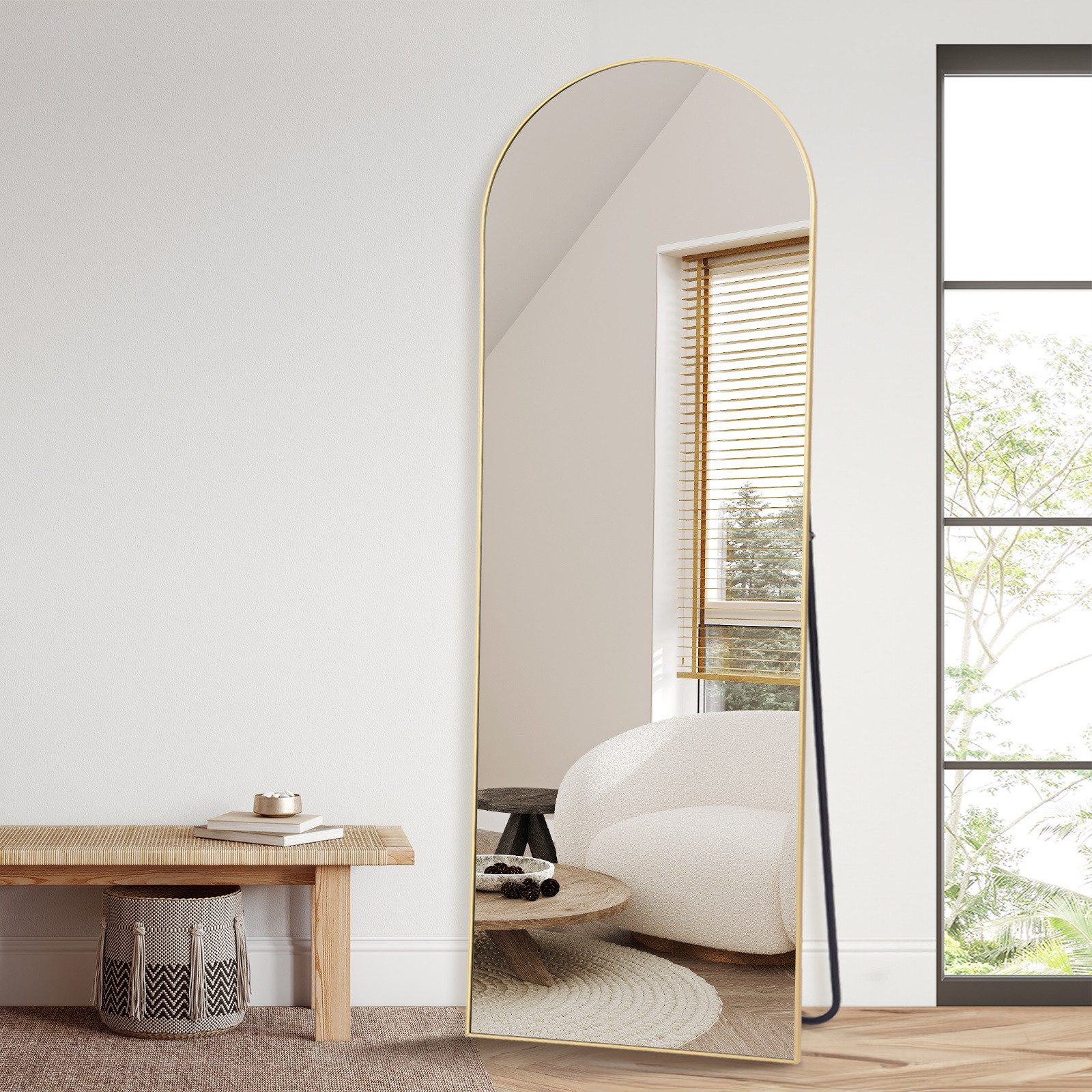 LUNAMIRROR Ganzkörperspiegel Gewölbter Spiegel aus Nano-Glas mit Splitterschutz, mit vollem Überblick und elegantem Design, 161×52cm, golden