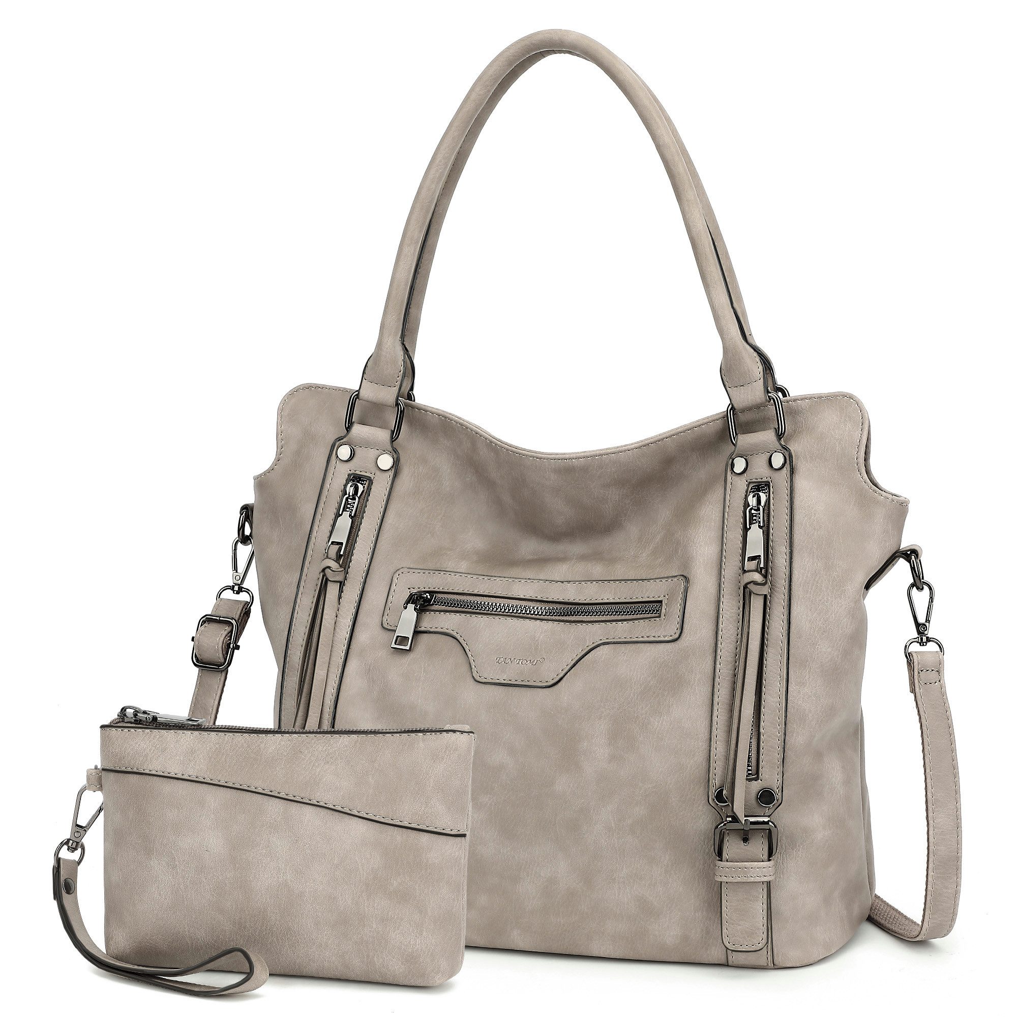TAN.TOMI Handtasche Damen Shopper - Set Schultertasche Henkeltasche Umhängetasche, Mit abnehmbarem Schultergurt für Büro Schule Einkauf Reise