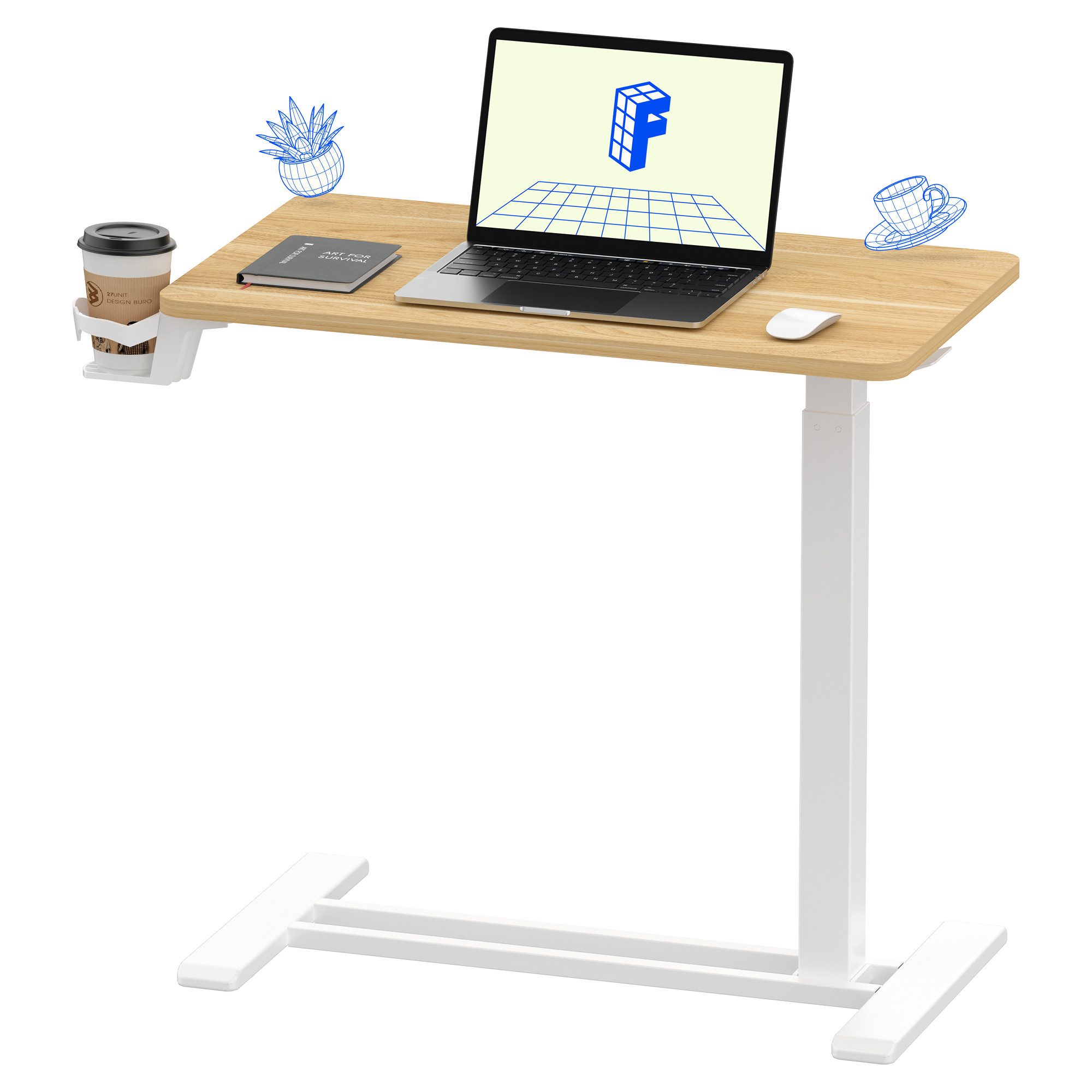 FLEXISPOT Beistelltisch Höhenverstellbar Betttisch, Laptoptisch (C-Form, ideal für Sofa, Bett & Lesestunden), mit stufenloser Höhenverstellung, 360° Rollen & einfacher Montage