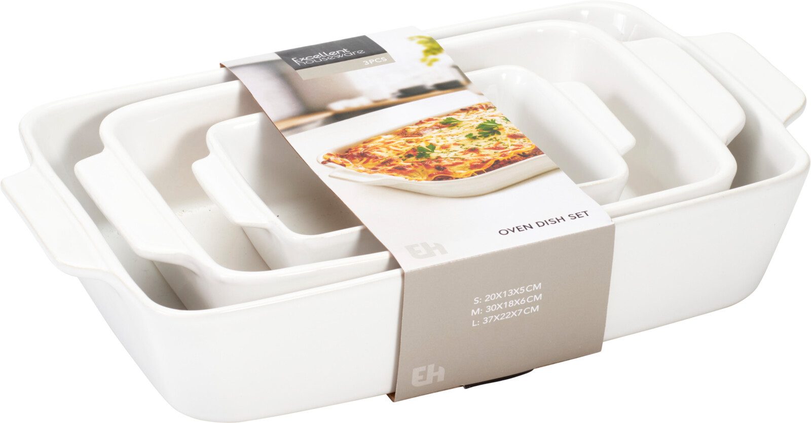 Koopman Ofenschale Ofenform Auflaufform Gratinform Backform Keramik 3tlg Set, Keramik, (Set, 3-St., Packung), 3 Größen, Spülmaschinenfest, Tragegriffe, Mikrowellengeeignet, Weiß