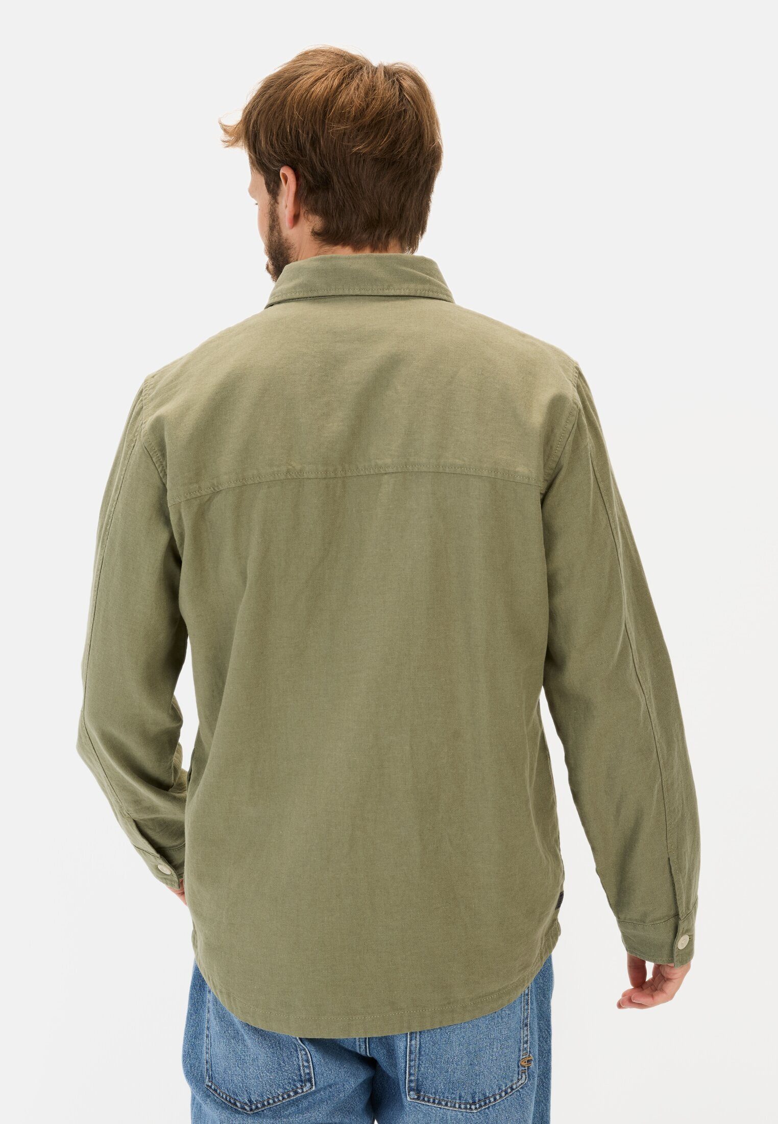 camel active Hemdjacke aus Leinen-Baumwoll-Mix Markenlogo günstig online kaufen