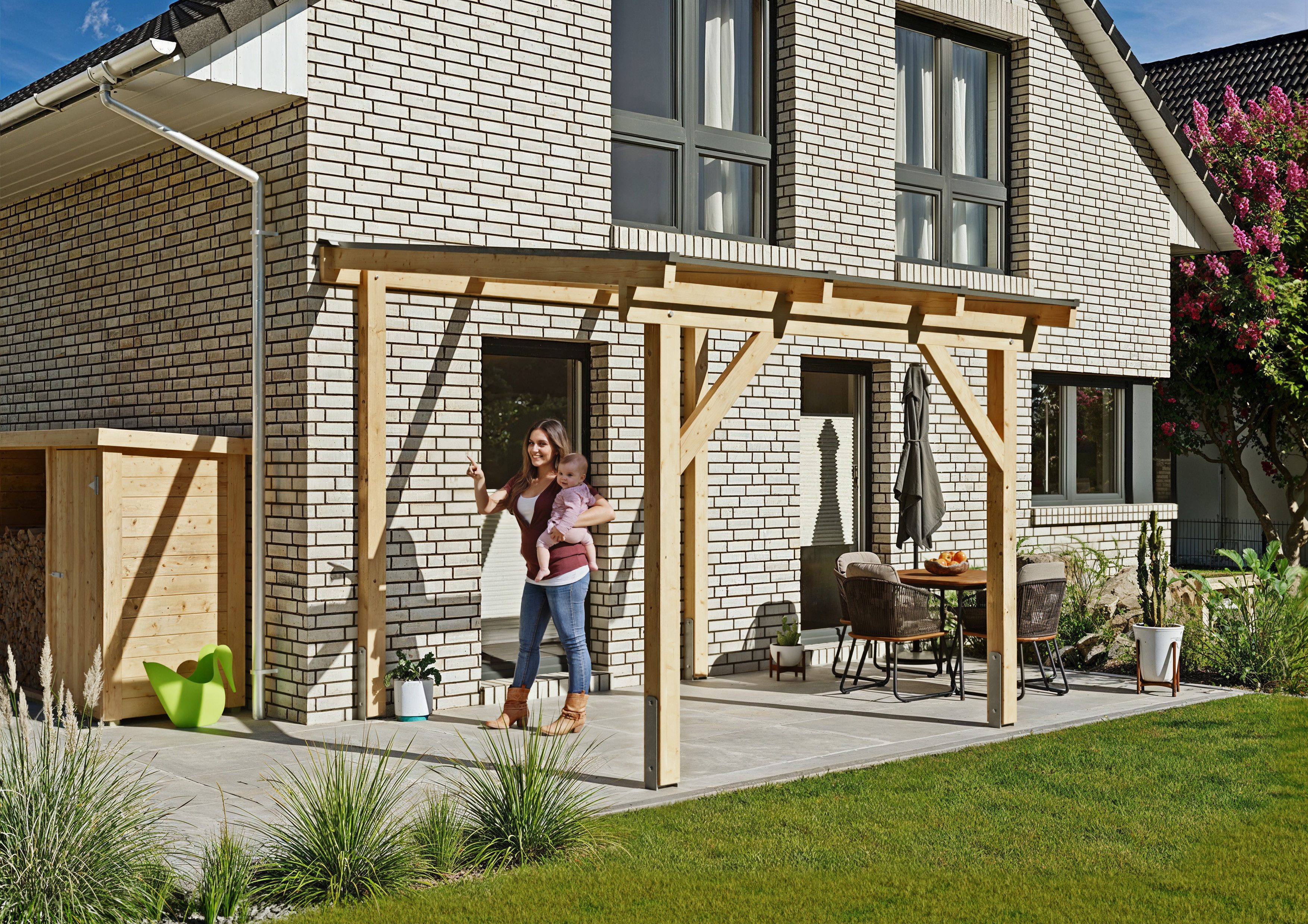 KONIFERA Terrassendach Atlas, BxT: 308,4x300 cm, Bedachung Hohlkammerplatten, Bausatz aus naturbel. Leimholz mit lichtdurchl. Polycarbonat-Pultdach
