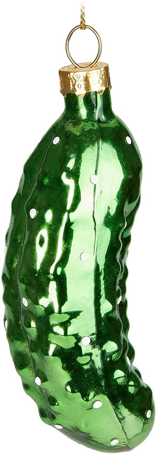 BRUBAKER Christbaumschmuck Weihnachtsgurke Grün, Gewürzgurke (1-tlg), Handbemalte Lustige Weihnachtskugel - Mundgeblasener Christbaumschmuck