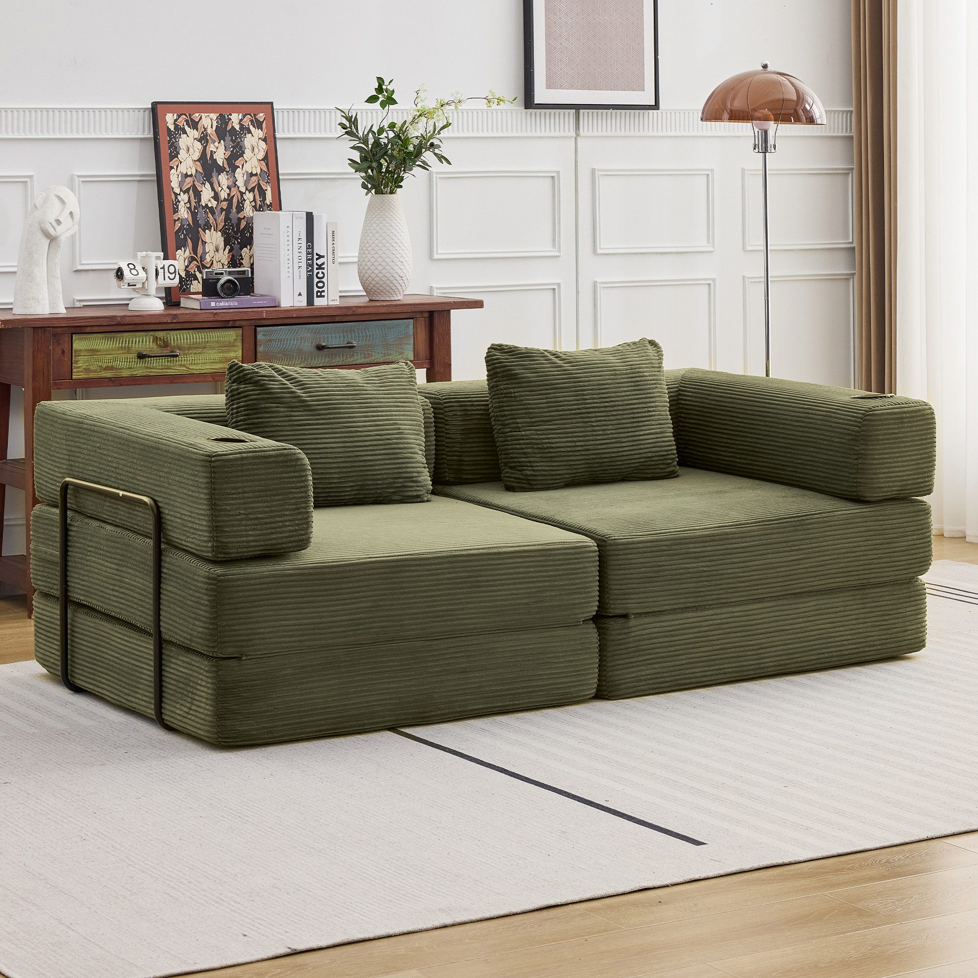 Vankel Sofa Modulares Schlafsofa aus Chenille mit Bettfunktion-Sofas Wohnzimmer, Flexibles Sofa & Bett für Wohnzimmer, Wohnung oder Gästezimmer