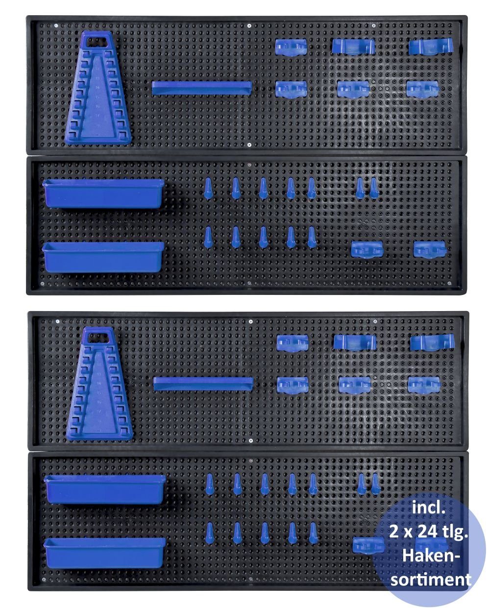 Kreher Lochwand Blaue Werkzeuglochwand aus Kunststoff mit 24 teiligem Hakenset, (2-tlg)