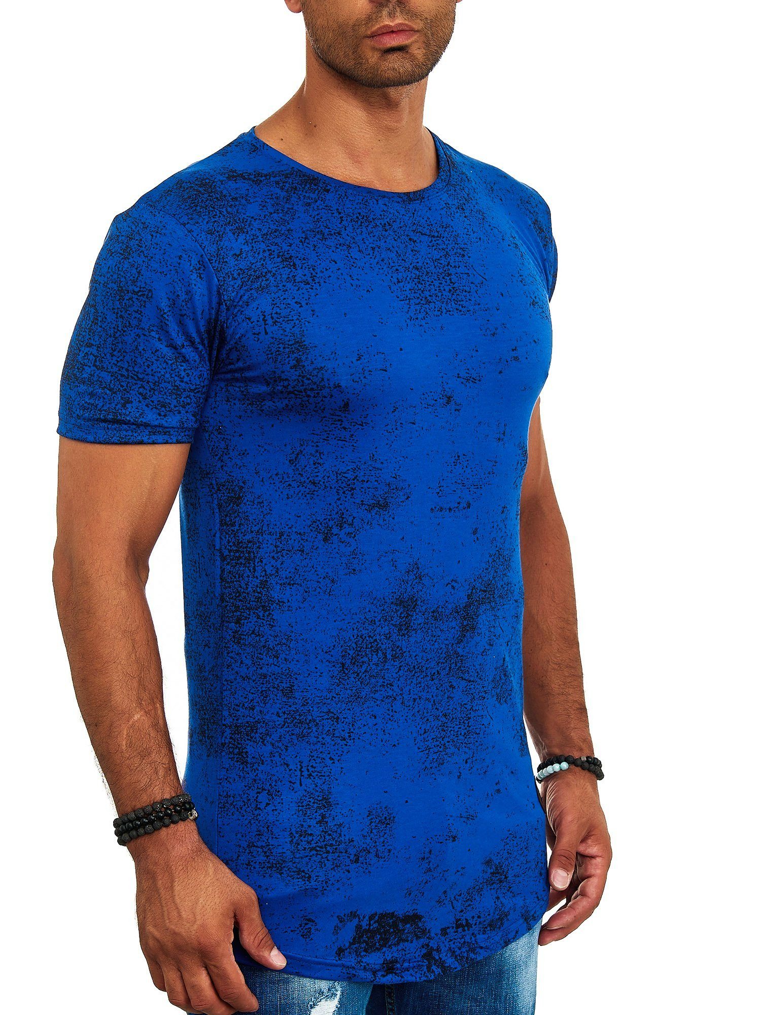 T-Shirt Freizeit Blau Fitness 1-tlg) Casual Tee, OneRedox (Shirt Kurzarmshirt TS-1539 Polo