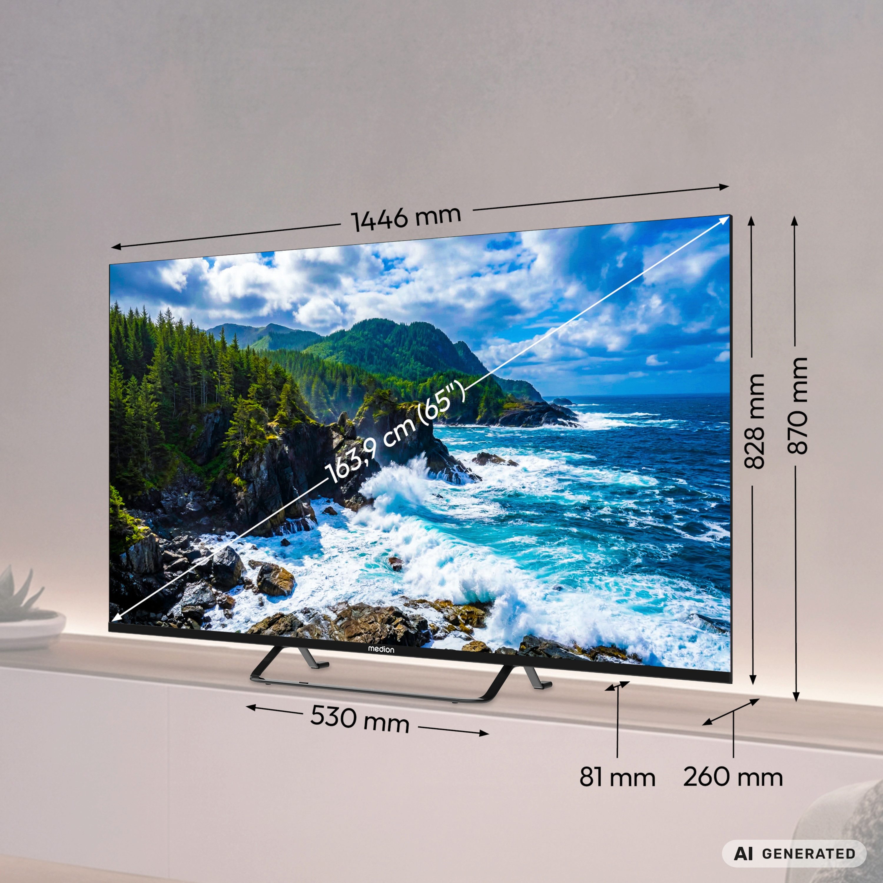 Medion® MD865401 LCD-LED Fernseher (163.9 cm/65 Zoll, 4K Ultra HD, 60Hz, X8652602)