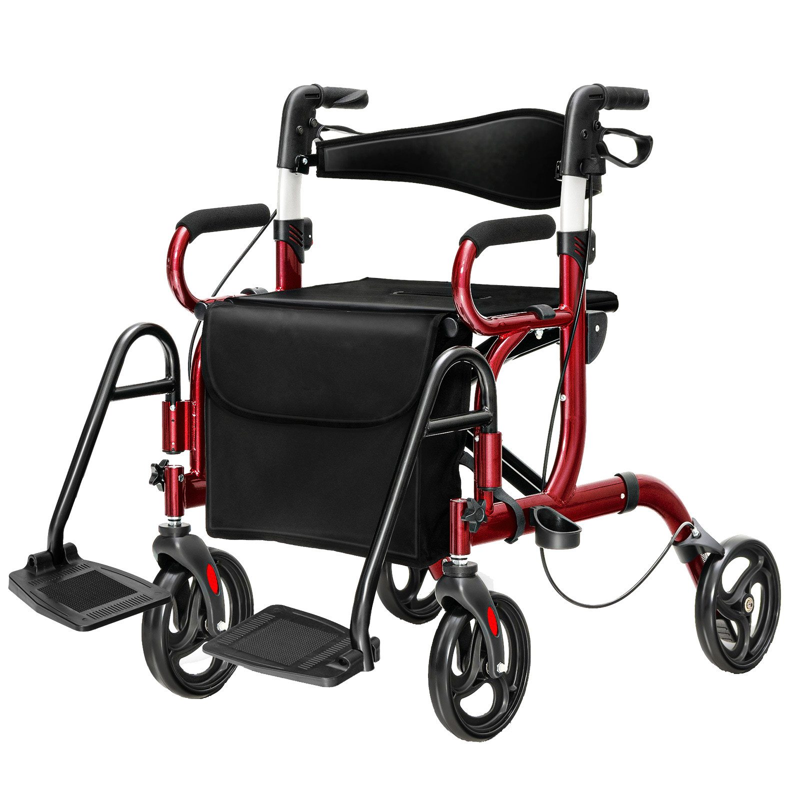 COSTWAY Rollator, mit Tasche, Bremse & Stockhalter, faltbar, höhenverstellbar