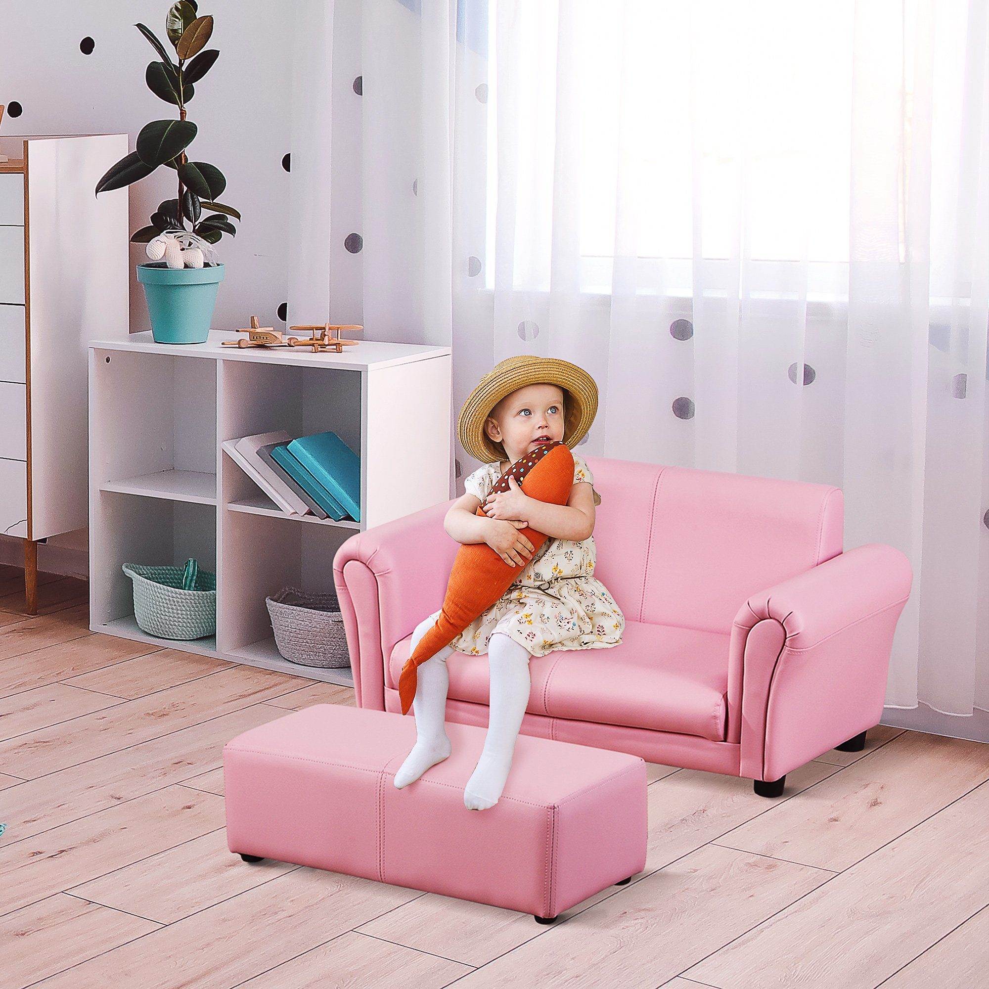 HOMCOM Sofa Kindersofa mit Hocker günstig online kaufen