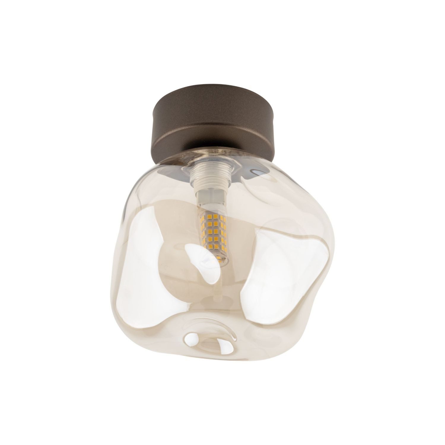 Licht-Erlebnisse Deckenleuchte UMERA, ohne Leuchtmittel, Rauchglas Metall Braun Cognac G9 rund Modern