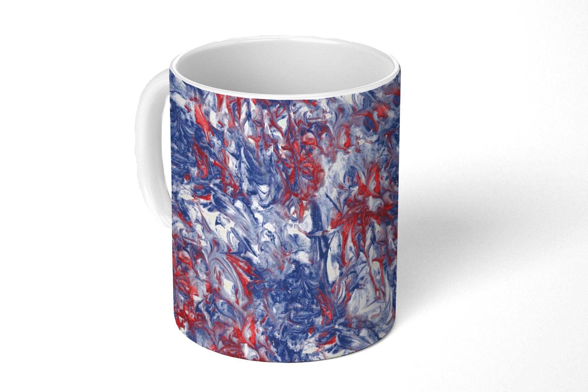 MuchoWow Tasse Blau - Rot - Marmor - Muster, Keramik, Kaffeetassen, Teetasse, Becher, Teetasse, Geschenk
