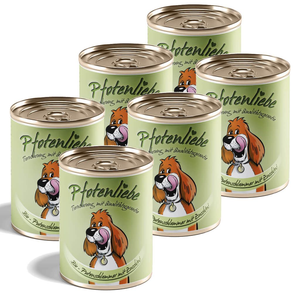 Pfotenliebe Bio-Putenschlemmer mit Zucchini - getreidefrei 6x400g, Nassfutter für: Hunde, Bio, getreidefrei