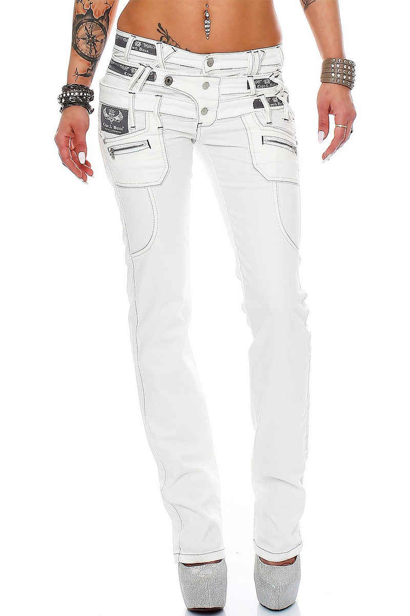 Cipo & Baxx 5-Pocket-Jeans Low Waist Hose BA-CBW0245 im Biker Style mit Aufwendigen Verzierungen