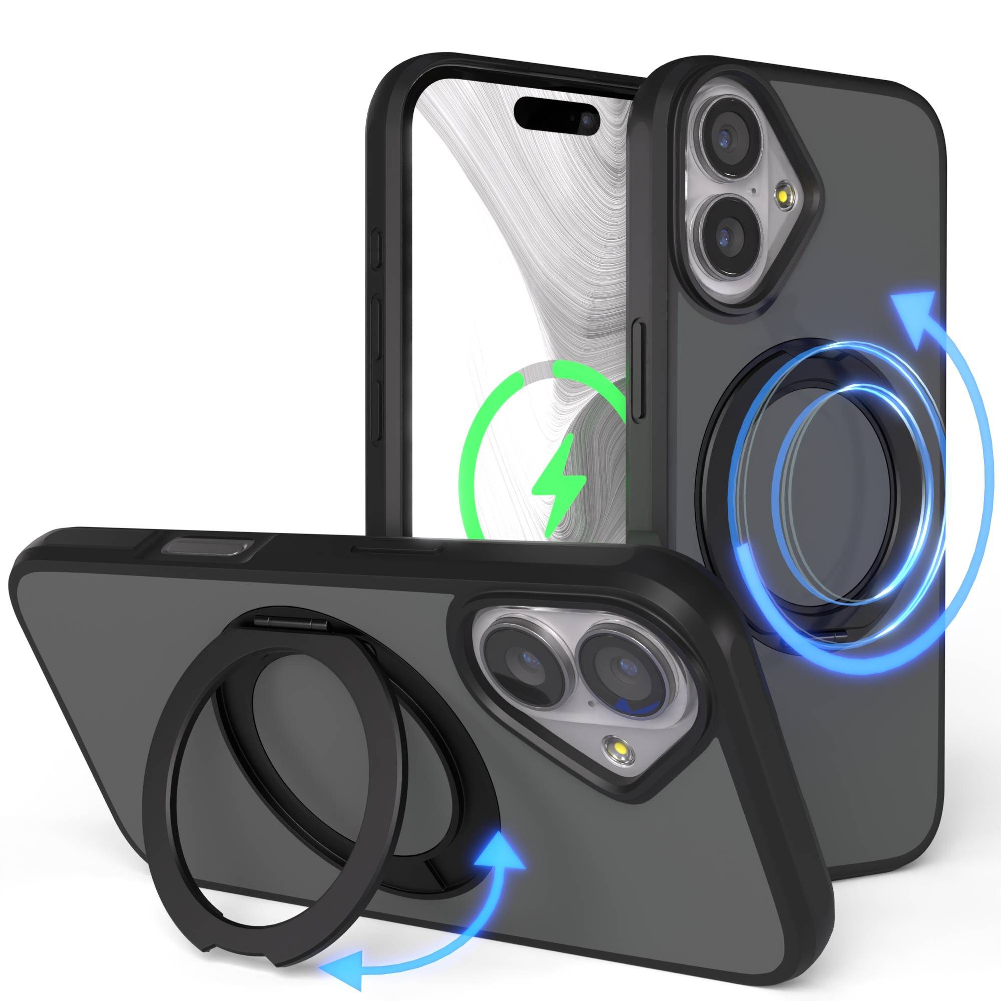 EAZY CASE Handyhülle Outdoor Apple iPhone 17 Case MagSafe Rotation Ring 6,3 Zoll, Outdoor Handy Hülle Bumper Schutzhülle Slim mit Kameraschutz Schwarz