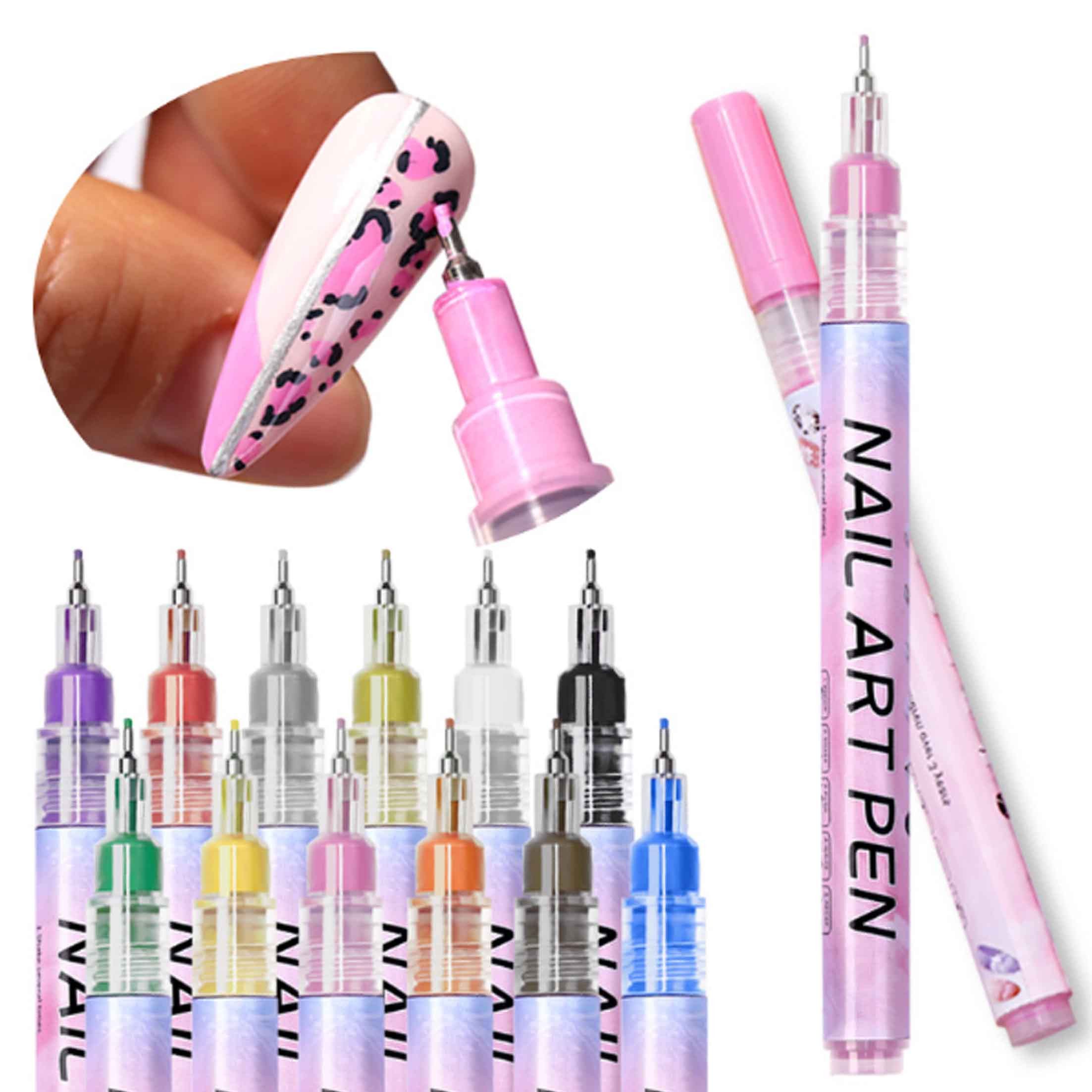 KINSI Nageldesign Zubehör 12 Farben Nail Art Stift Set, Punkt- & Linienstift, DIY Nagelkunst, 12-tlg., Acrylfarbe Nailart-Stifte-Set für Zuhause und Den Salon N – Bild 4 von 5