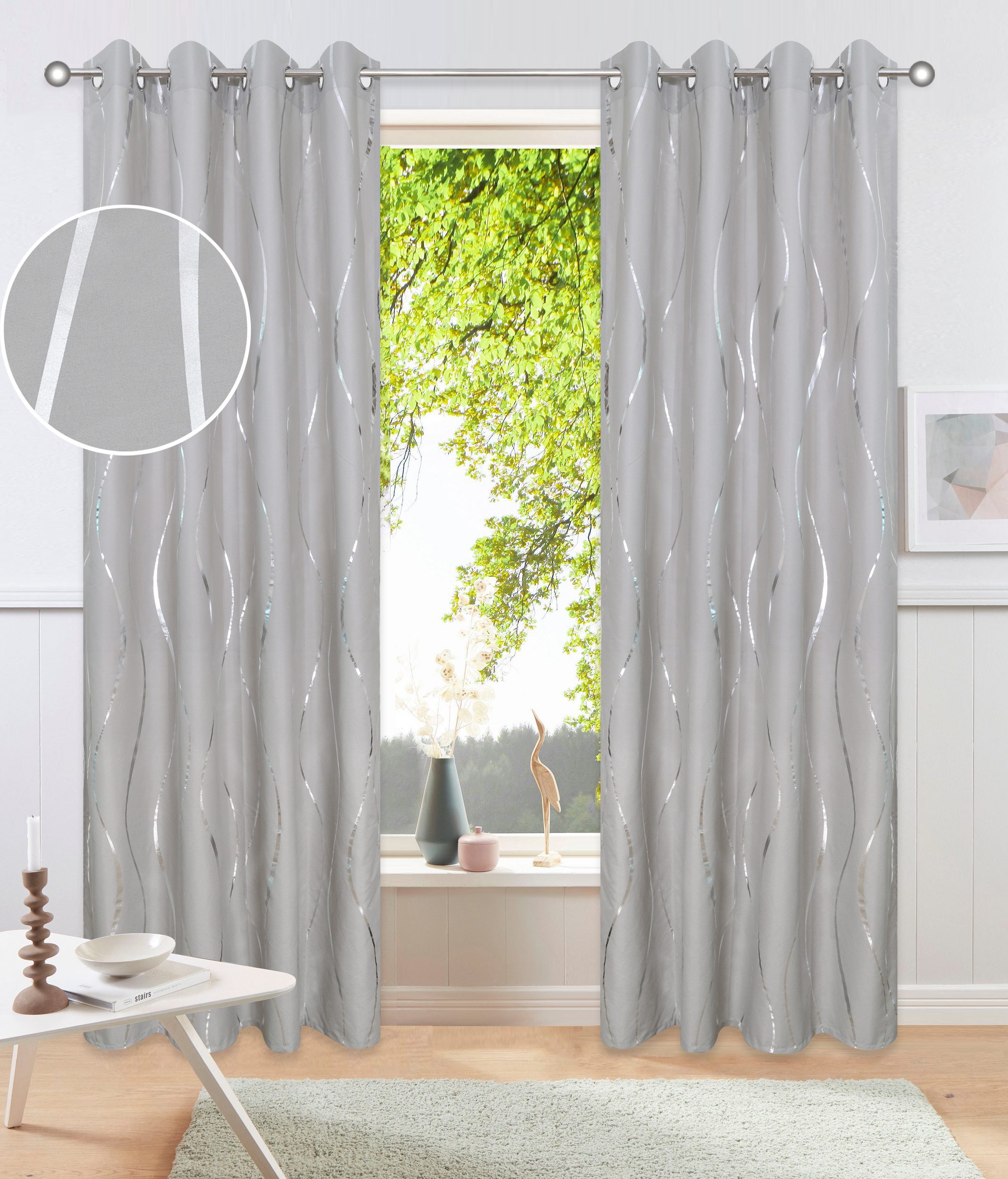 OTTO home Gardine Quinnton (2 St), Ösen, blickdicht, Polyester, Blickdicht, 2er-Set, Ösen- Aufhängung, Metallic-Akzente