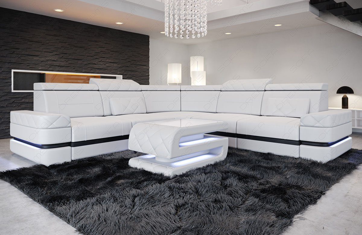 Sofa Dreams Ecksofa Couch Sofa Leder Positano L Form Ledersofa, mit LED, mit Stauraum, Designersofa