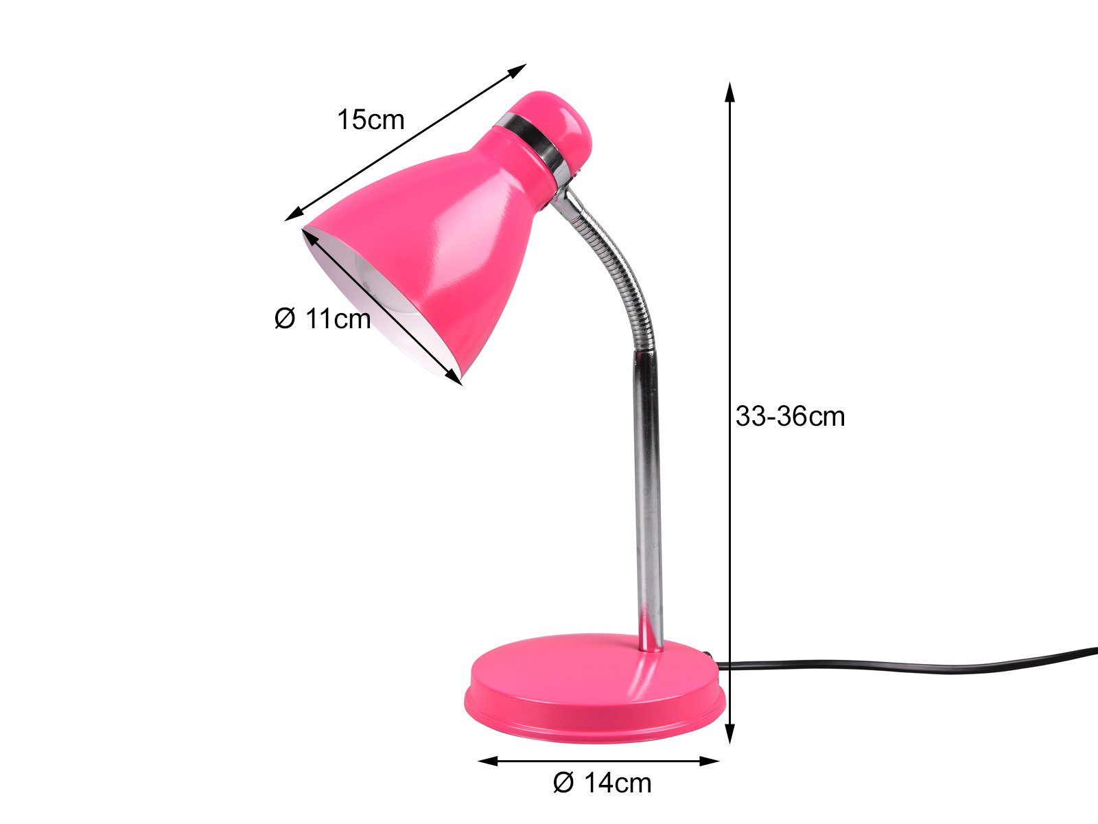 Schreibtischlampe, meineWunschleuchte 33cm & Pink, Warmweiß, Schreibtischbeleuchtung wechselbar, Leselampe Chrom-Pink LED Arbeitsplatz-leuchte H LED