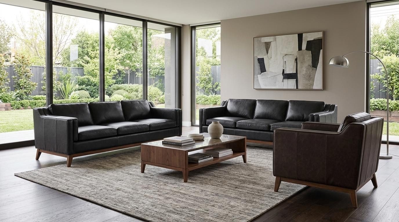 JVmoebel Polstergarnitur Dreisitzer Sofas Sessel Polstermöbel Kunstleder Wohnzimmer Elegant, (3-tlg., 3-tlg)