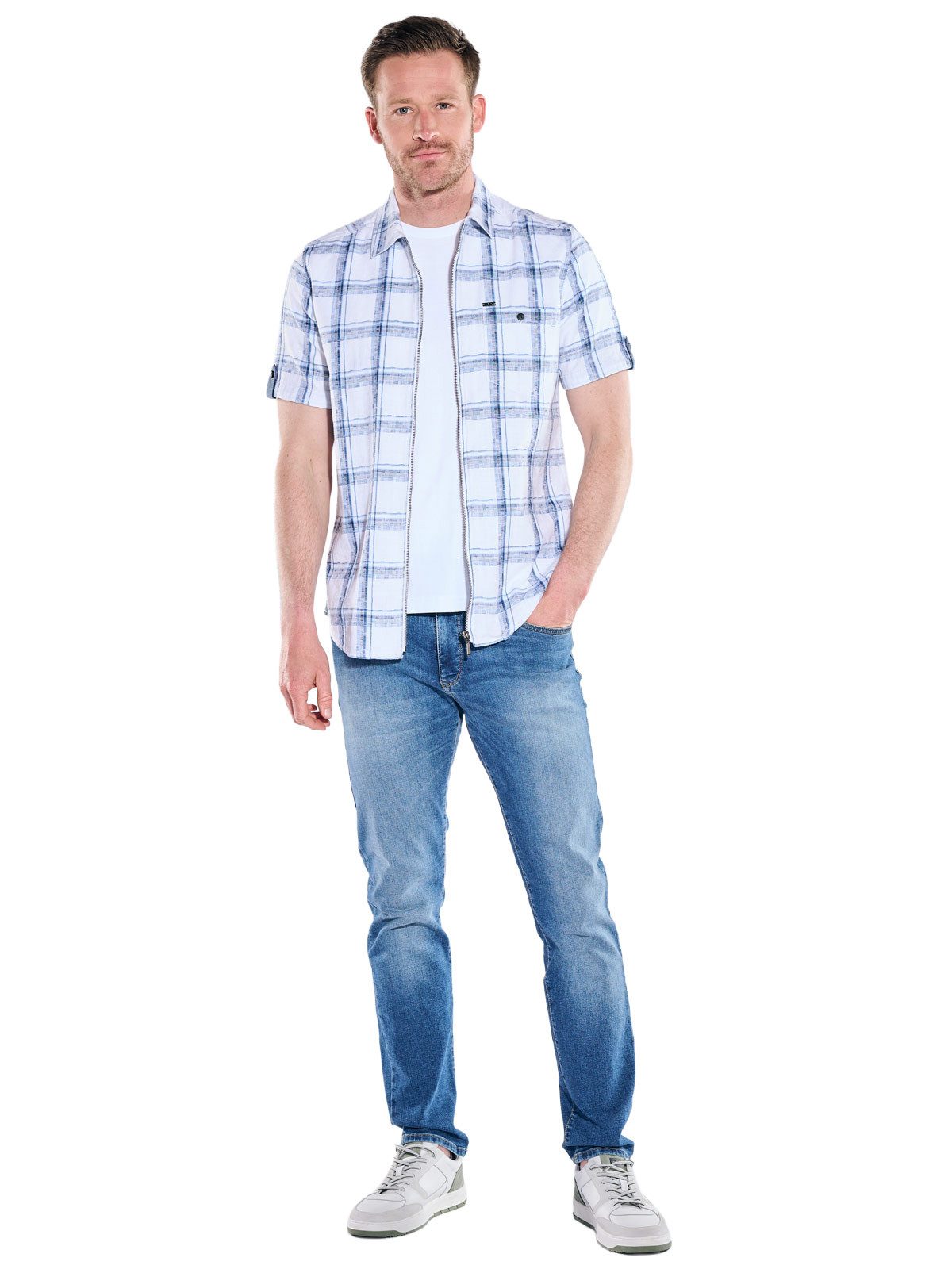 Engbers Kurzarmhemd Herren Overshirt mit Reißverschluss, Hellblau