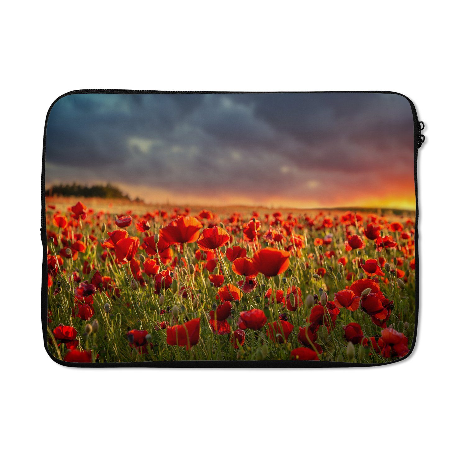 Laptop-Hülle Sonnenuntergang - Mohnblumen - Rot - Blumen - Feld - Natur