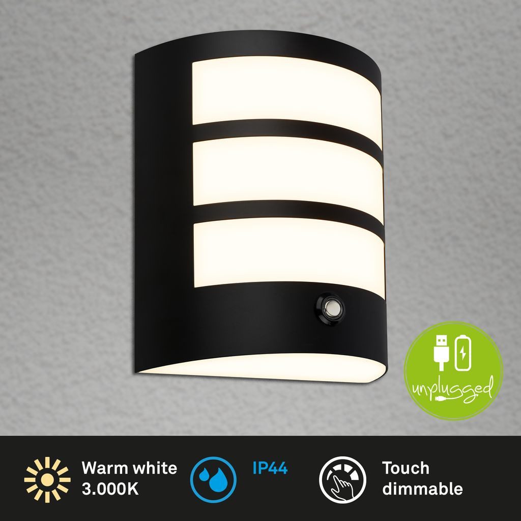 Briloner Leuchten Wandleuchte 3793015, LED fest integriert, 2700K - Extra-Warmweiß, LED Wandleuchte ohne Stromanschluss 18x15x7 cm Schwarz 5,8W Hauswand