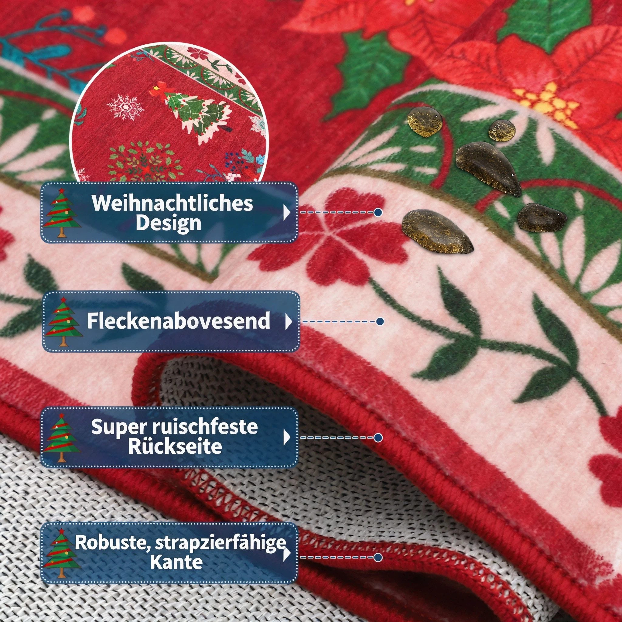GarveeMore Teppich Roter Weihnachtsblumen Teppich,waschbar, faltbar, weich, rechteckig, Höhe: 5 mm – Bild 4 von 5