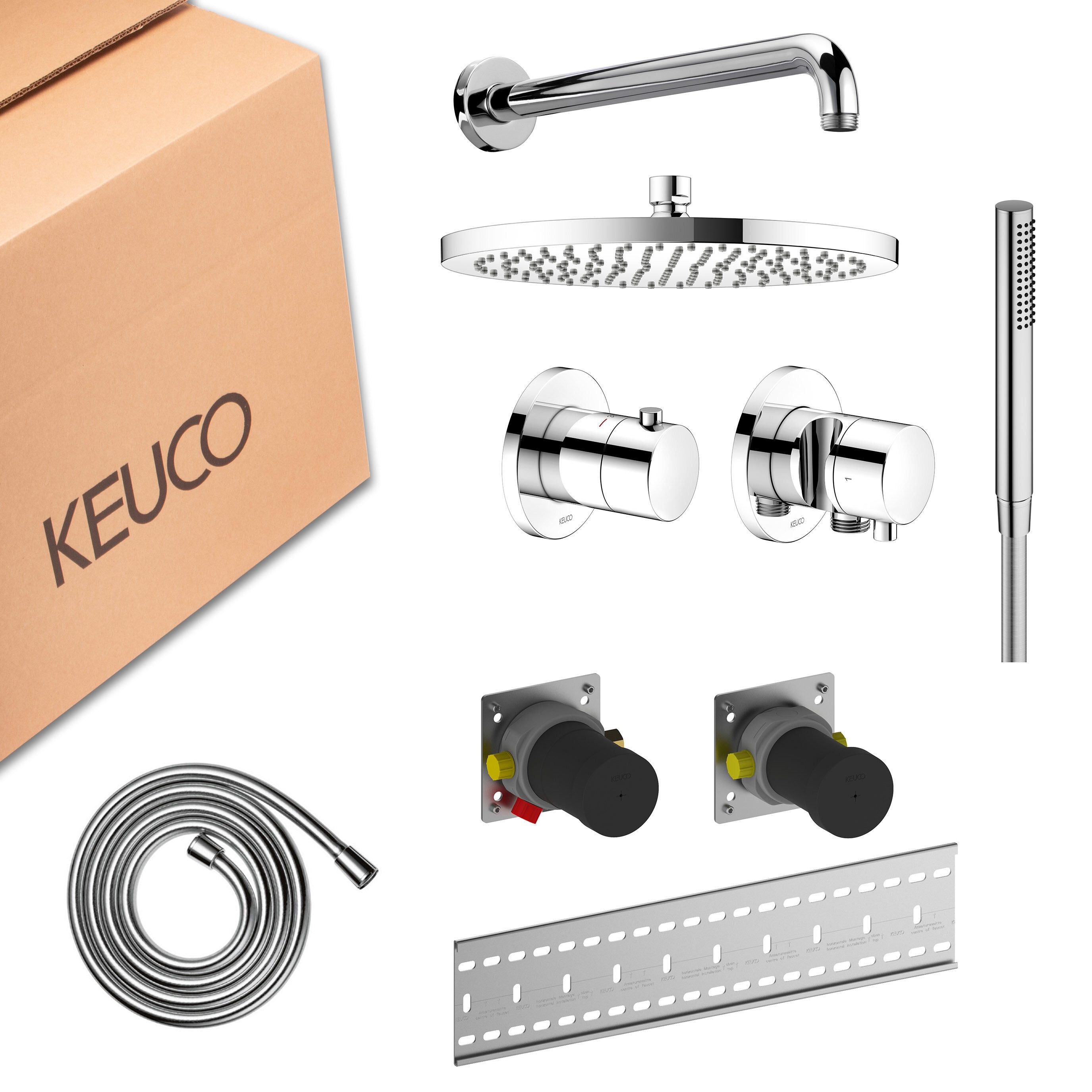 Keuco Duschsystem IXMO, Höhe 38.00 cm, Set, mit Unterputz-Grundkörper & Umstellventil, runde Rosetten, verchromt