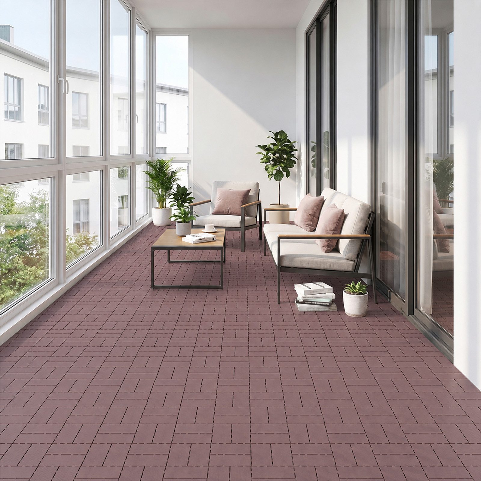 PFCTART Terrassendielen Terrassenfliesen mit Klicksystem, Kunststoff Bodenfliesen, 4,09 m², BxL: je 30.48x30.48 cm, 20 mm Stärke, (Set, 44-St., 30,48×30,48 cm, für Balkon, Terrasse, Garten & Innenbereich), Einfache Installation, wetterfest & pflegeleicht, Rutschfest