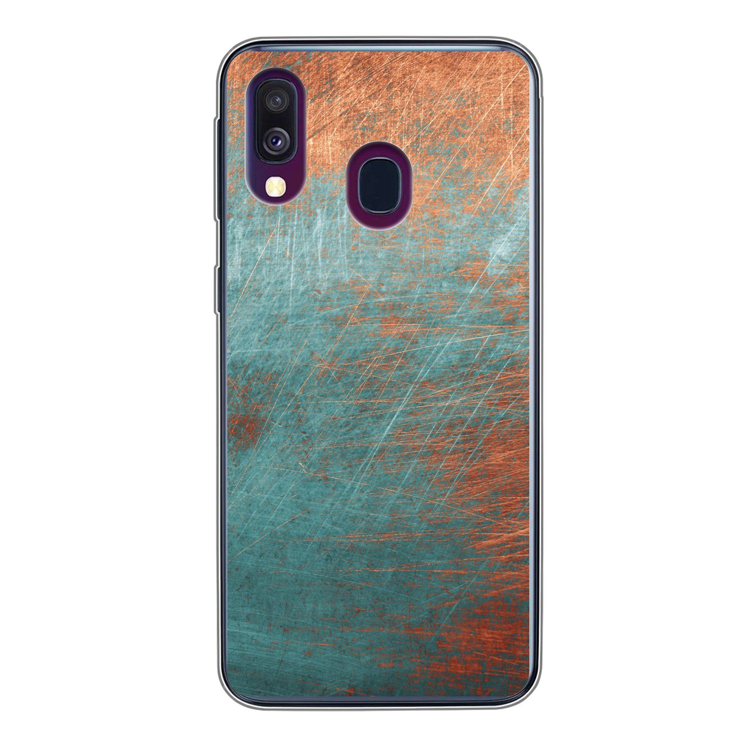 MuchoWow Handyhülle für Samsung Galaxy A40 Metall - Rost - Bronze - Blau - Abstrakt - Stru, Smartphone-Bumper, Print, Handy Schutzhülle Dünn