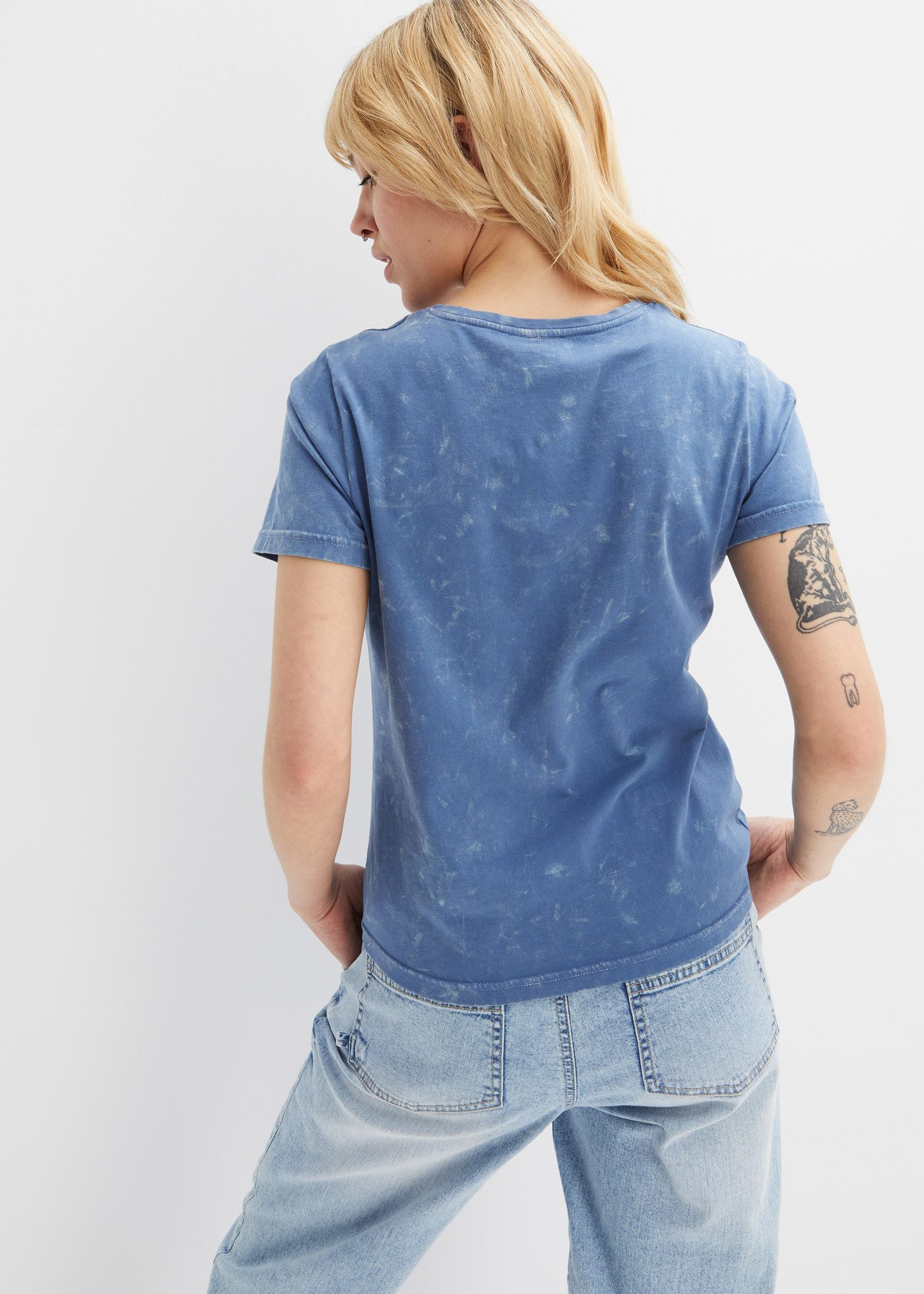 bonprix T-Shirt Slim Fit Passform, Kurzarm, Gänseblümchen-Print, Moonwash-E günstig online kaufen