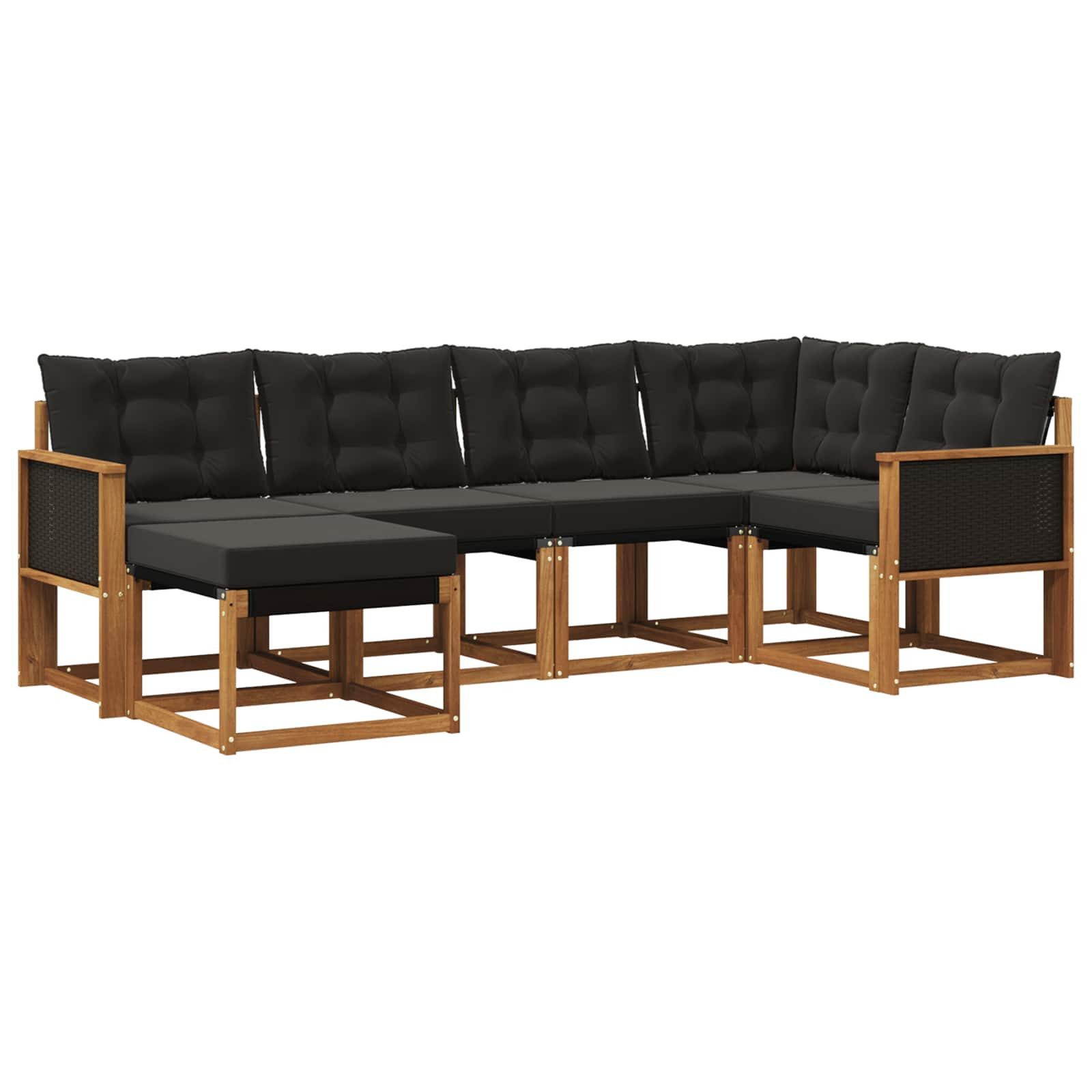 vidaXL Gartenlounge-Set Outdoor-Sofagarnitur 6 Stk. Natürlich und Schwarz, (6-tlg)