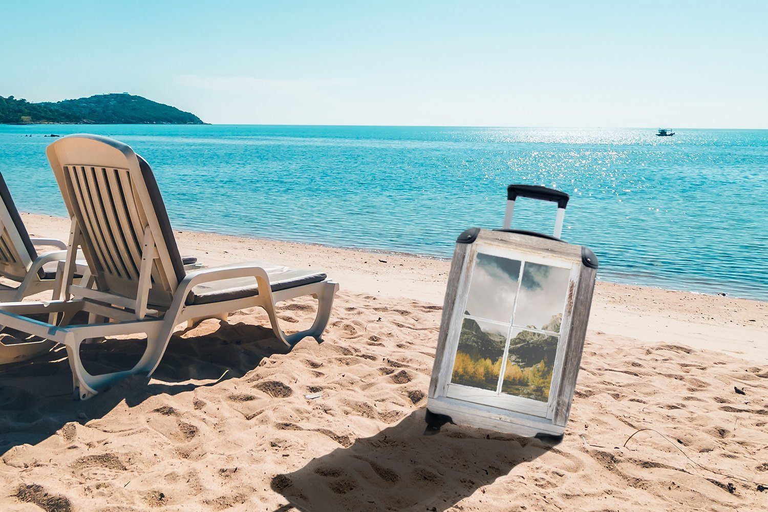 Durchschaubar Ferien, Handgepäck Berge, Handgepäckkoffer MuchoWow Reisekoffer Trolley, - rollen, 4 - Rollen, Holz Reisetasche mit für