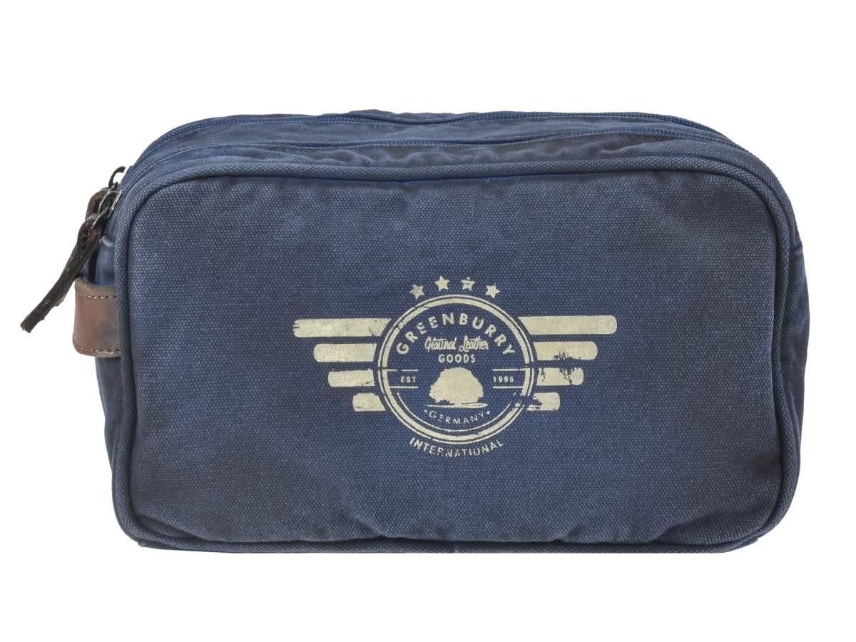 Greenburry Kulturbeutel Aviator Blue Edition, used Look Canvas mit Lederbesatz, Kulturtasche, Waschtasche, Reisen