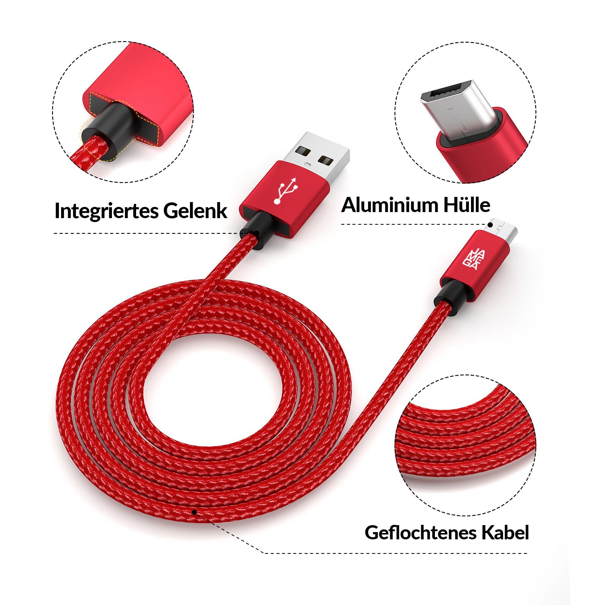 JAMEGA Micro USB Kabel Ladekabel Daten für Tablet Samsung Huawei PS4 XBOX LG USB-Kabel, USB, Micro USB, (100 cm) – Bild 4 von 5