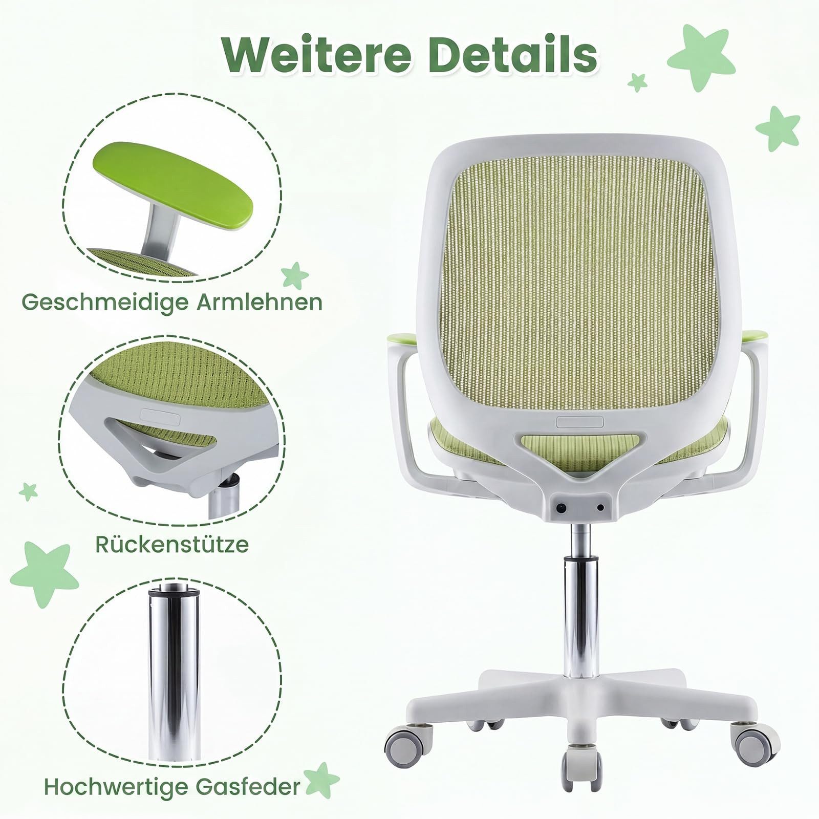 COSTWAY Drehstuhl Kinderstuhl, 43-55cm höhenverstellbar, mit Rollen 360° drehbar – Bild 4 von 5