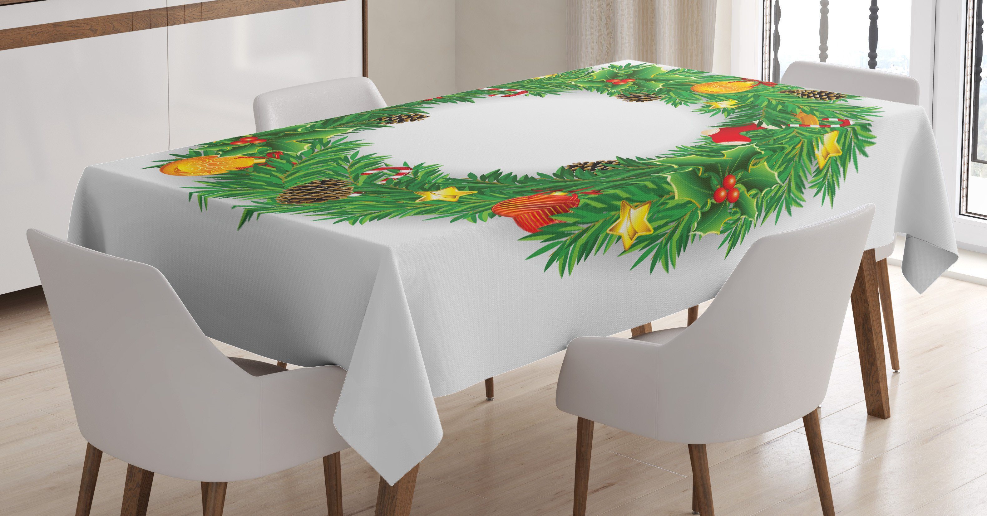 Abakuhaus Tischdecke Farbfest Waschbar den Bereich Weihnachten geeignet Für Kunst Farben, Klare Evergreen Außen Kranz