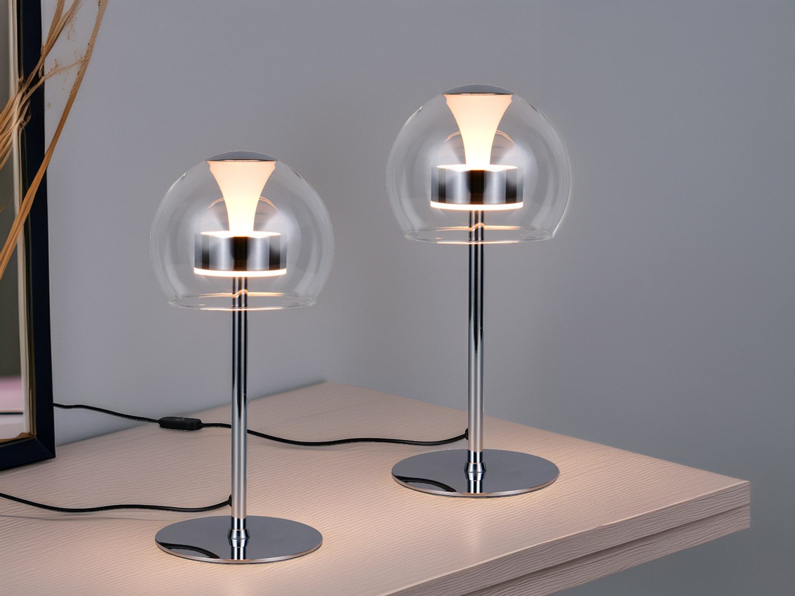 TRIO Leuchten LED Nachttischlampe, Dimmfunktion Memory Funktion, LED fest integriert, warmweiß, neutralweiß, 2er Set Tischlampe-n Bauhaus Pilzlampe-n für Fensterbank, Höhe 35cm