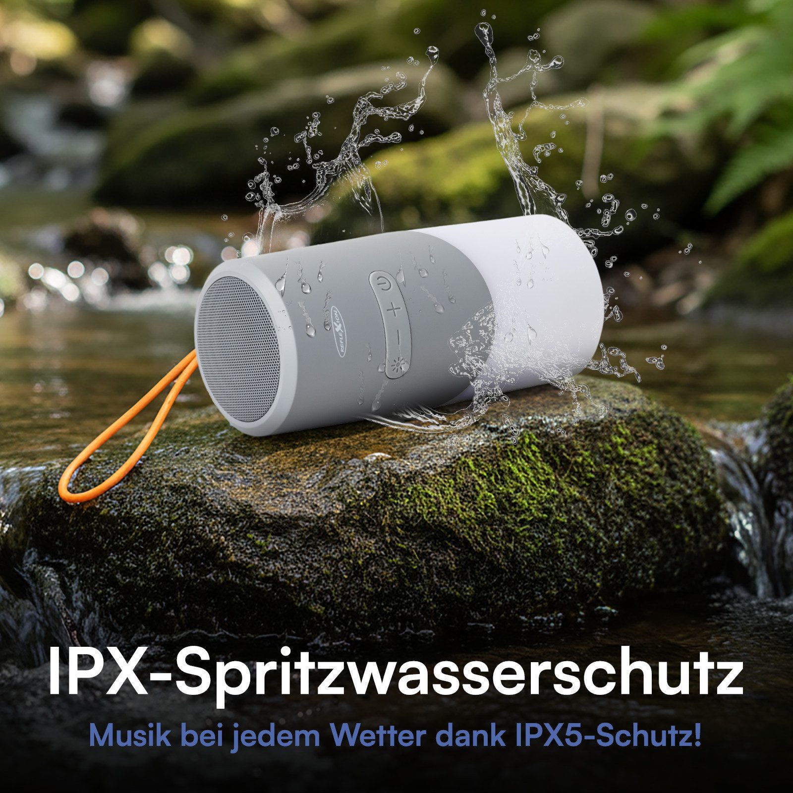 Reflexion BTX705 Camping Lampe, Nachtlicht, Outdoor Bluetooth-Lautsprecher (Bluetooth, 40 W, Ultra kompakt, IPX5 Spritzwassergeschützt, LED-Effekte, MicroSD Slot)