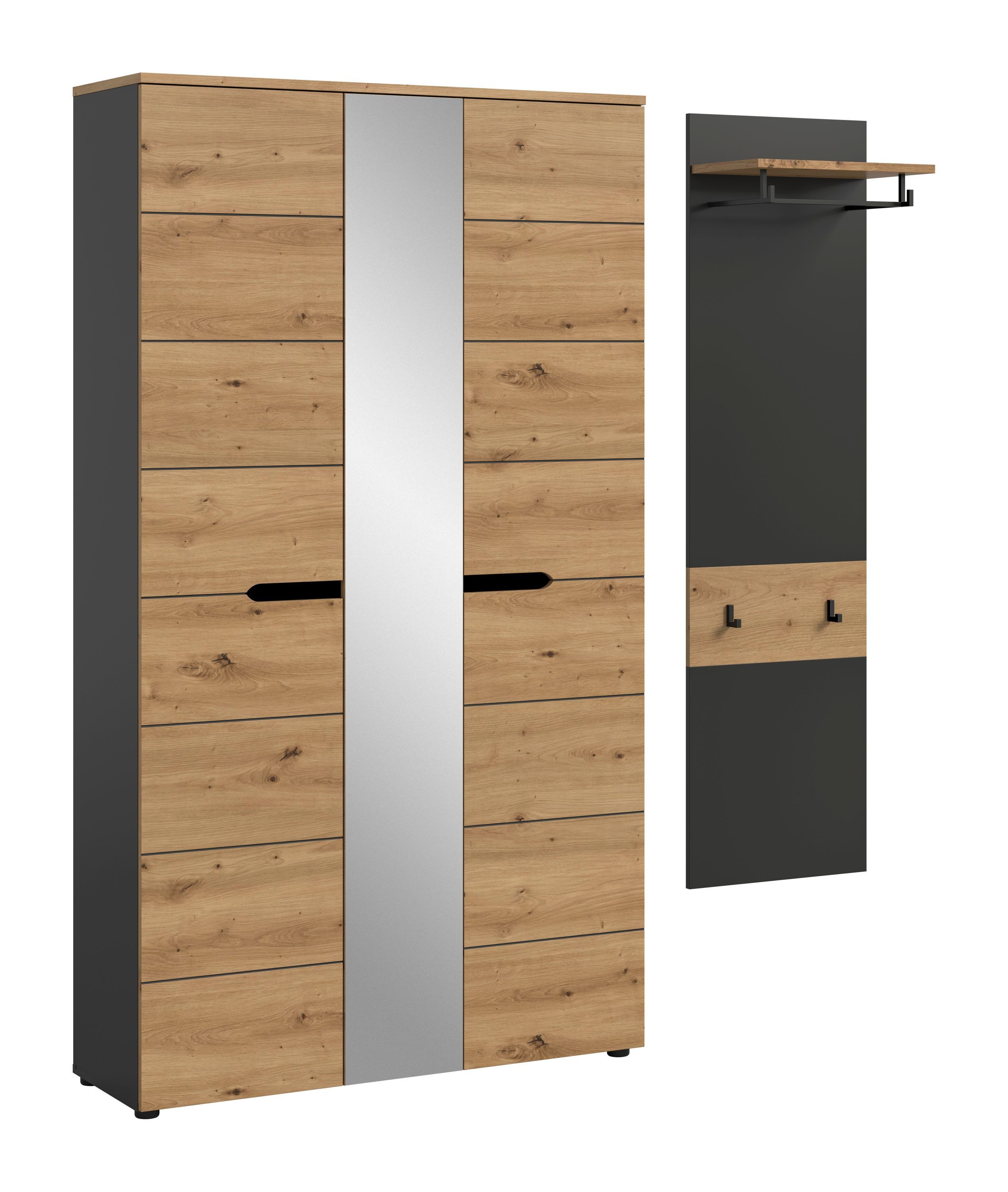 xonox.home Garderoben-Set Canu, in Basalt grau/ Artisan Nachbildung B/H/T: 165x190x37 cm