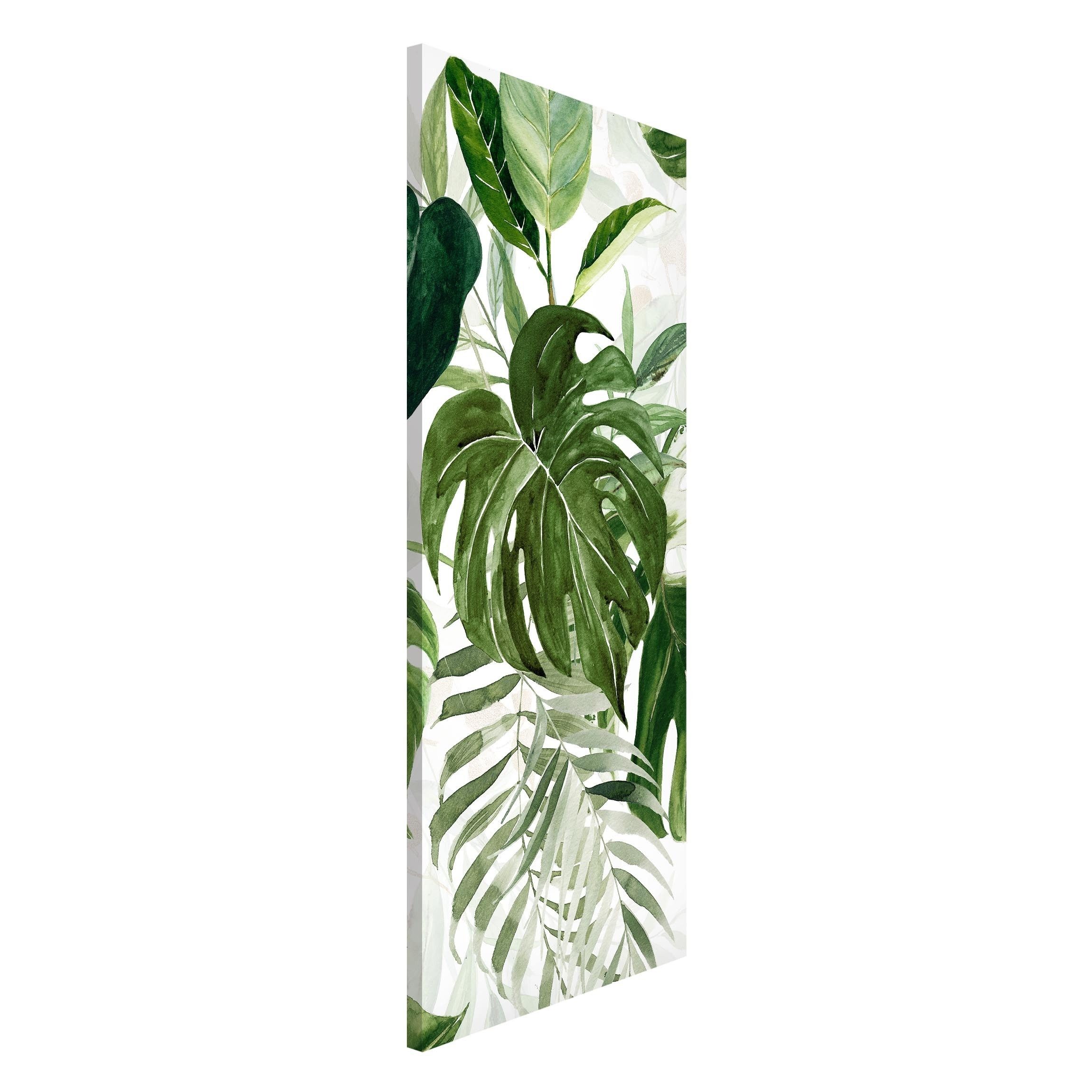 Bilderdepot24 Magnettafel Küche grün Aquarell Tropisches Arrangement mit Monstera, (1-tlg., Magnetboard Pinnwand für die Wand - metallische Tafel für Magnete), Magnetwand groß mit Motiv Büro Memoboard magnetisch Hochformat