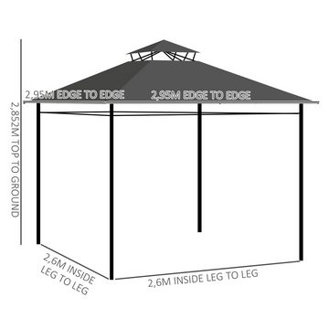 Outsunny Pavillon ca. 3 x 3 m, Gartenzelt mit Seitenwand, Partyzelt mit Doppeldach, mit 4 Seitenteilen, (Gartenpavillon, Festzelt), für Balkon, Terrasse, Metall, Dunkelgrau