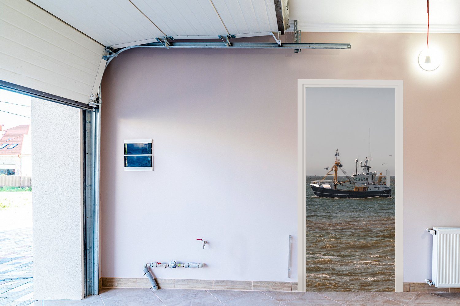 MuchoWow Türtapete (1 - - Tür, St), Nordsee für cm Fototapete Türaufkleber, bedruckt, Wasser, 75x205 Fischerboot Matt