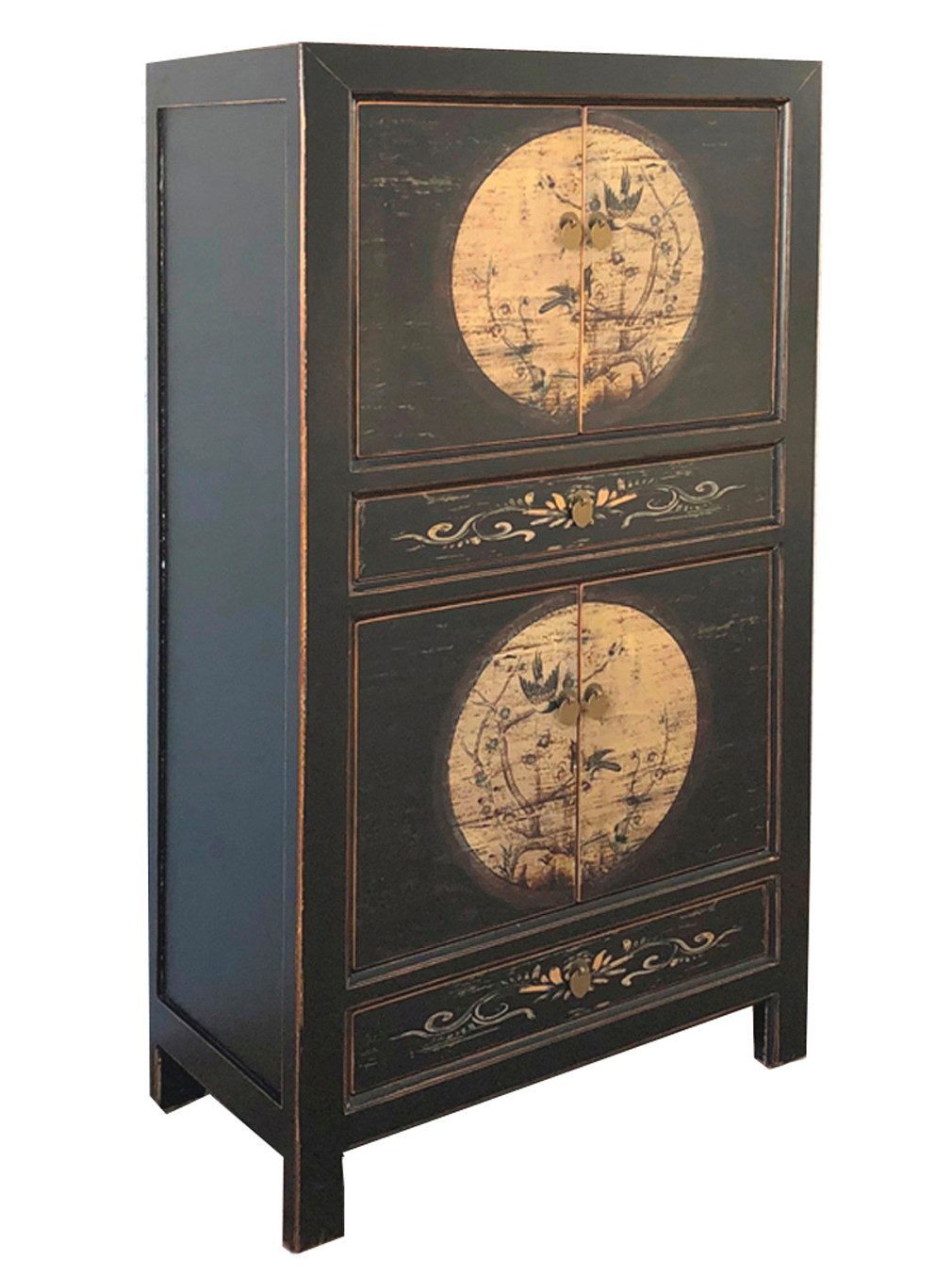 OPIUM OUTLET Kleiderschrank Möbel Asia Vintage Schrank chinesisch (Wohnzimmer Schlafzimmer Landhaus Antik-Stil, asiatisch chinesisch orientalisch) Hochzeitsschrank Hoch-Kommode komplett montiert