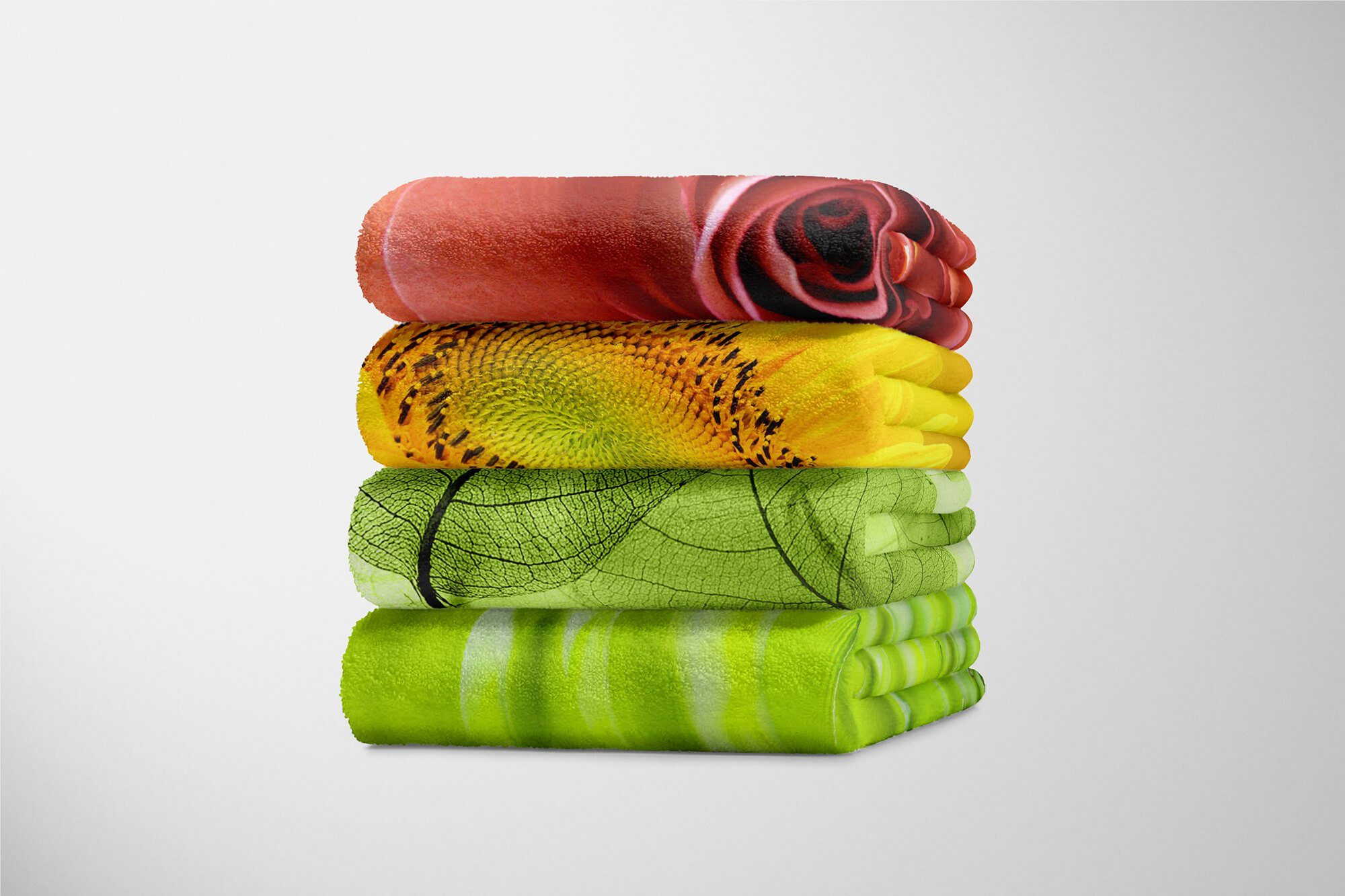 Handtücher Saunatuch Grüne Strandhandtuch Fotomotiv Baumwolle-Polyester-Mix mit Art Handtuch Handtuch Blätter Natu, Kuscheldecke (1-St), Sinus