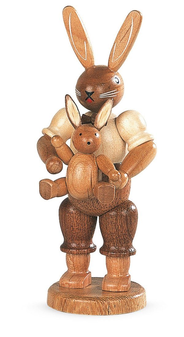 Müller Kleinkunst GmbH Seiffen Osterhase Osterfigur Hasenvater mit Kind natur klein Höhe 11cm NEU