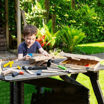 New Classic Toys® Kinder-Werkzeug-Set Werkzeugkasten mit Werkzeug aus Holz groß 12 Teile für Kinder
