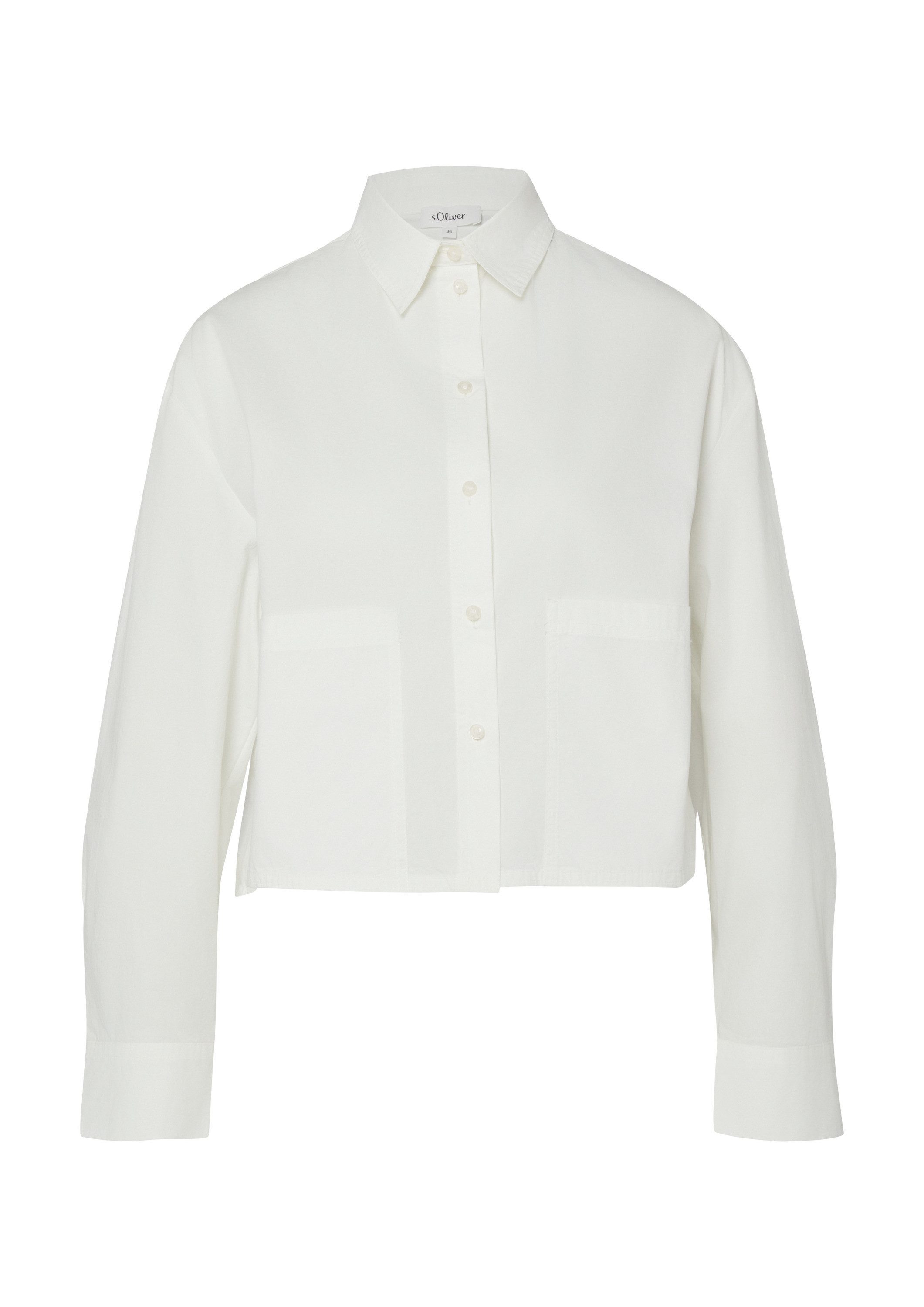 s.Oliver Langarmbluse Bluse Verkürzte Popeline-Bluse im Relaxed Fit