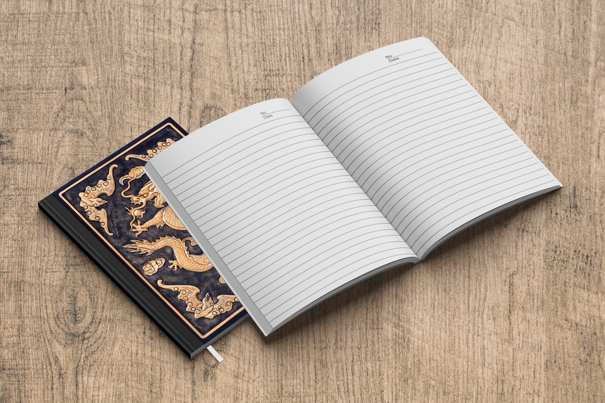 verzierte Seiten, Holztür, MuchoWow Haushaltsbuch Journal, goldenen Tagebuch, Mit Notizbuch Drachen A5, Merkzettel, chinesischen einem Notizheft, 98